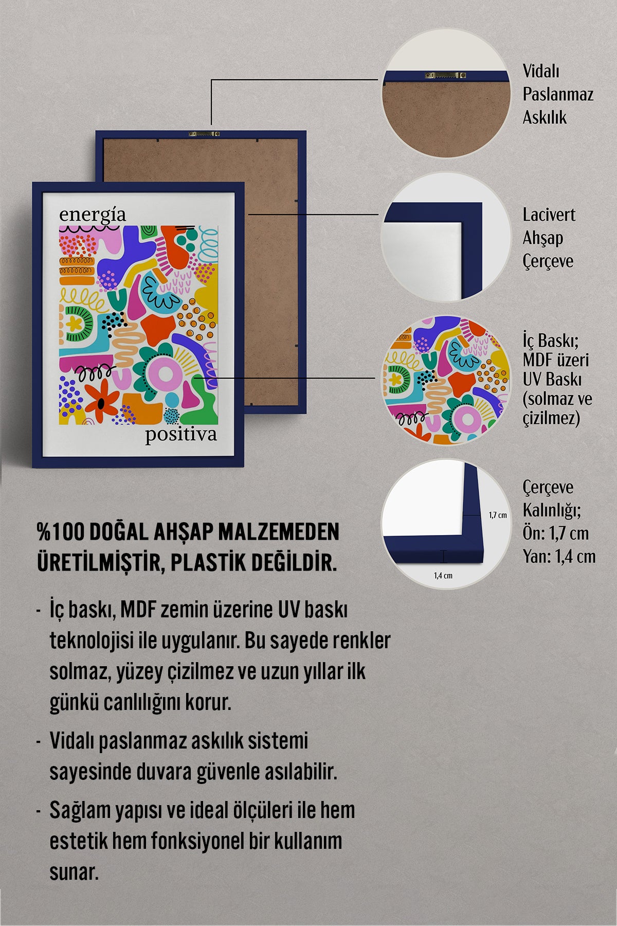 HOMEPACK Ahşap Çerçeveli Tablo Çerçeveli Poster Sanatsal Modern Duvar Dekoru TK-1049