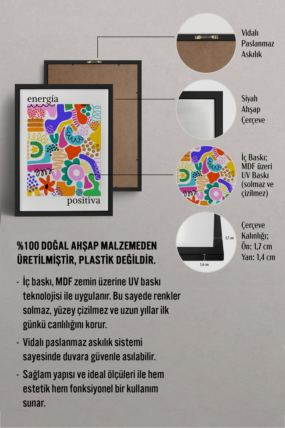HOMEPACK Ahşap Çerçeveli Tablo Çerçeveli Poster Sanatsal Modern Duvar Dekoru TK-1049