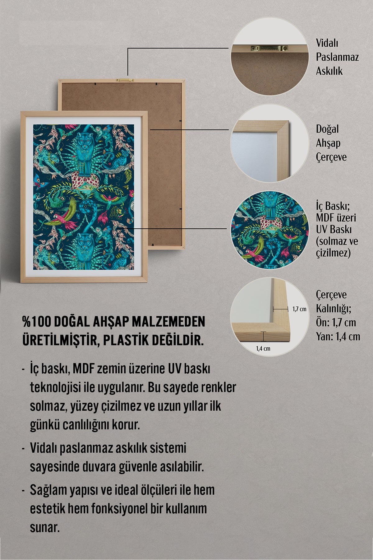 HOMEPACK Ahşap Çerçeveli Tablo Çerçeveli Poster Sanatsal Modern Duvar Dekoru TK-1051