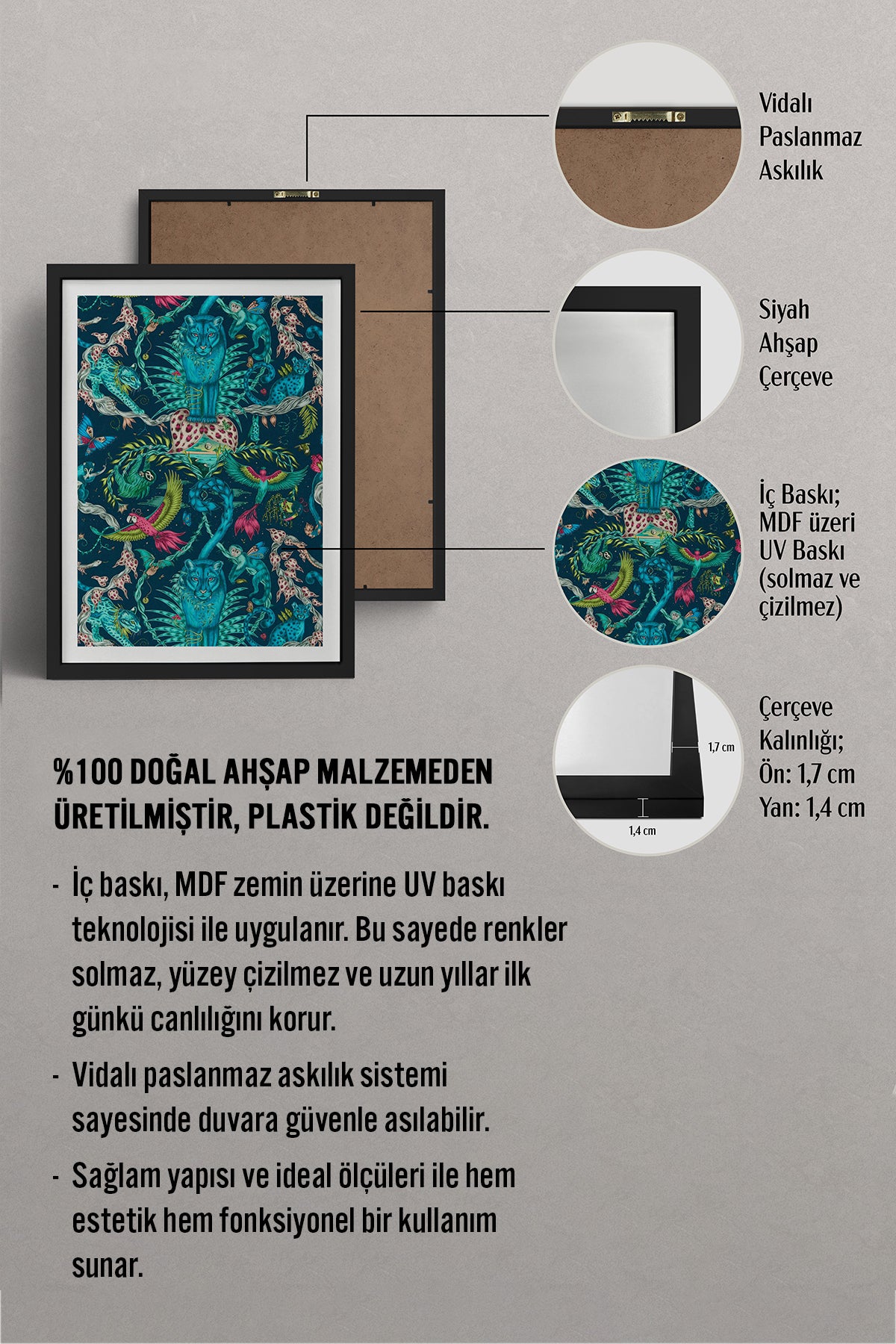 HOMEPACK Ahşap Çerçeveli Tablo Çerçeveli Poster Sanatsal Modern Duvar Dekoru TK-1051