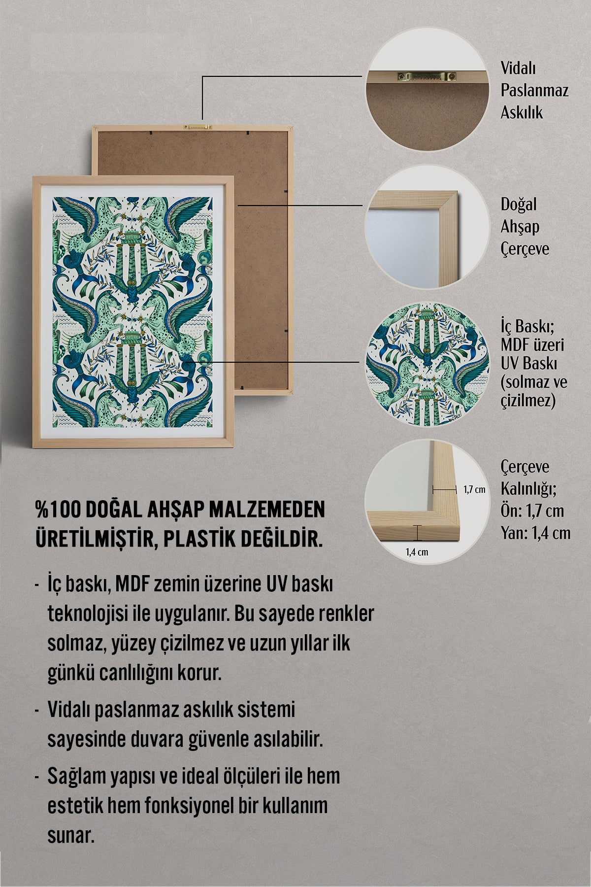 HOMEPACK Ahşap Çerçeveli Tablo Çerçeveli Poster Sanatsal Modern Duvar Dekoru TK-1052