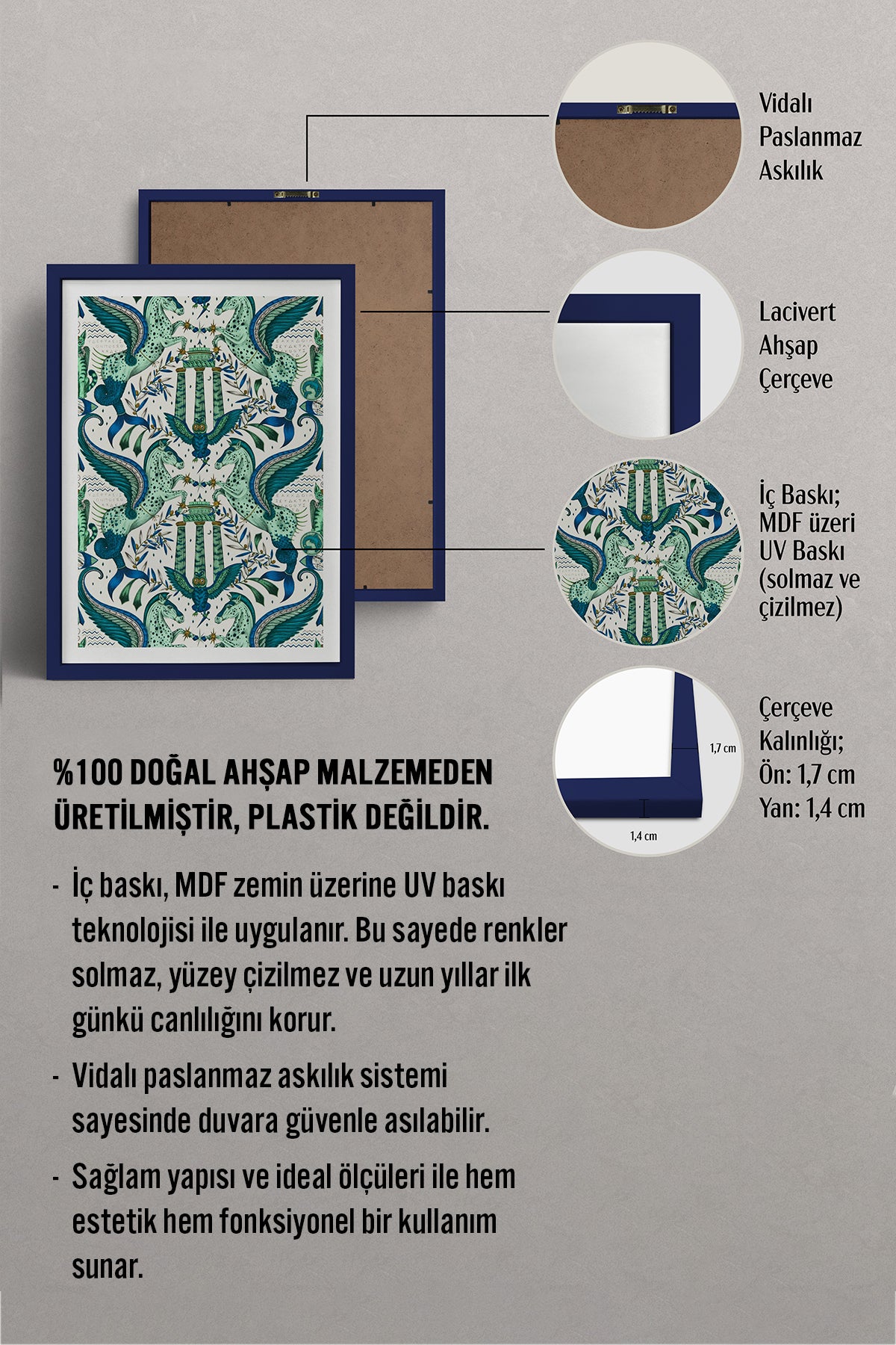 HOMEPACK Ahşap Çerçeveli Tablo Çerçeveli Poster Sanatsal Modern Duvar Dekoru TK-1052