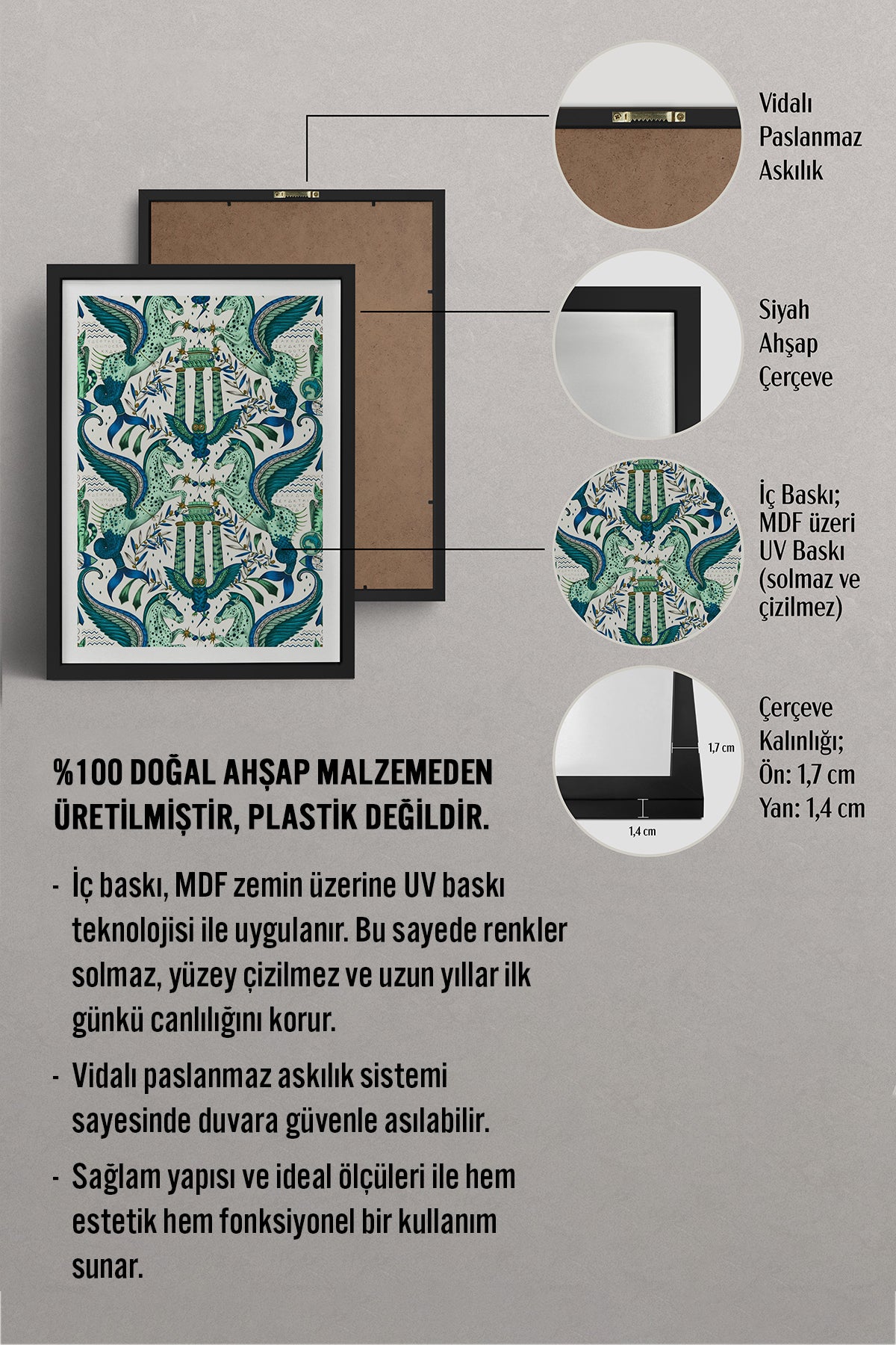 HOMEPACK Ahşap Çerçeveli Tablo Çerçeveli Poster Sanatsal Modern Duvar Dekoru TK-1052