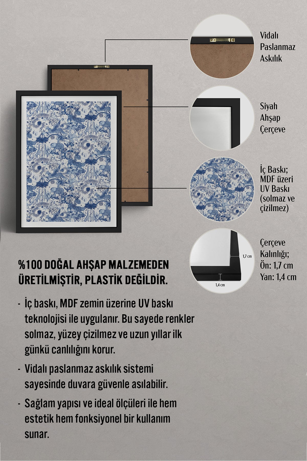 HOMEPACK Ahşap Çerçeveli Tablo Çerçeveli Poster Sanatsal Modern Duvar Dekoru TK-1053