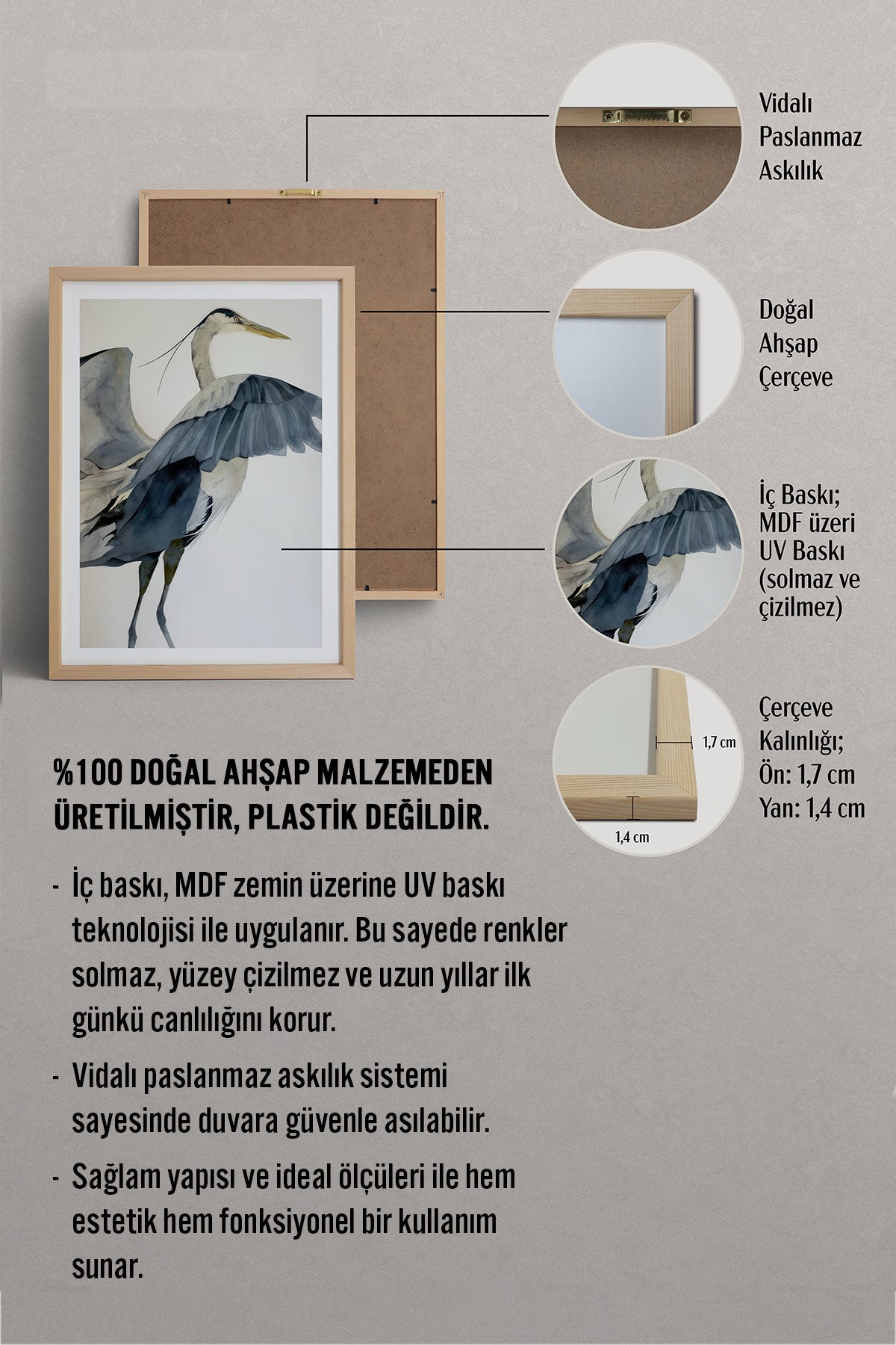 HOMEPACK Ahşap Çerçeveli Tablo Çerçeveli Poster Sanatsal Modern Duvar Dekoru TK-1056