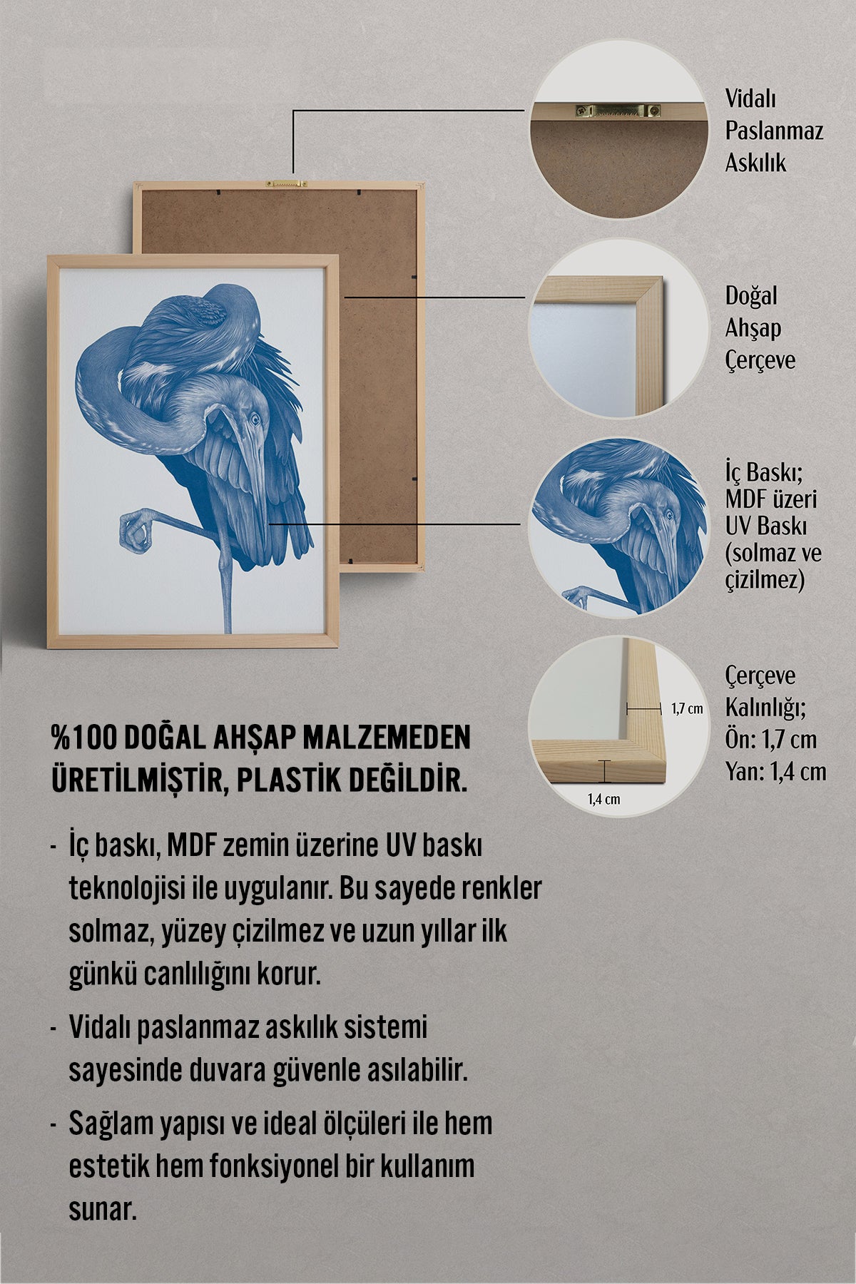 HOMEPACK Ahşap Çerçeveli Tablo Çerçeveli Poster Sanatsal Modern Duvar Dekoru TK-1057