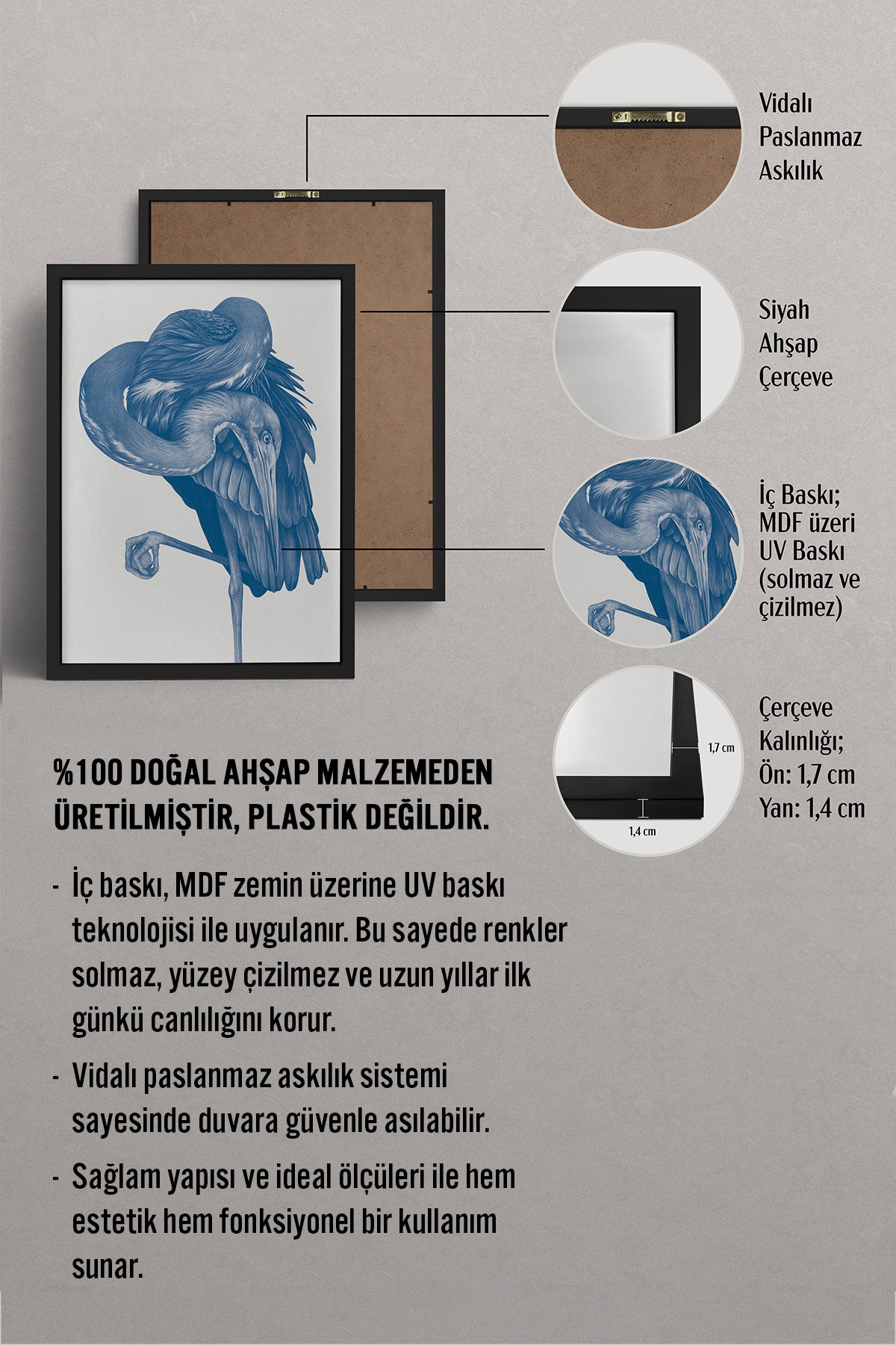 HOMEPACK Ahşap Çerçeveli Tablo Çerçeveli Poster Sanatsal Modern Duvar Dekoru TK-1057
