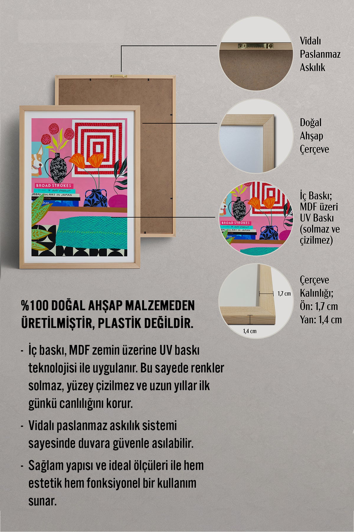 HOMEPACK Ahşap Çerçeveli Tablo Çerçeveli Poster Sanatsal Modern Duvar Dekoru TK-1062