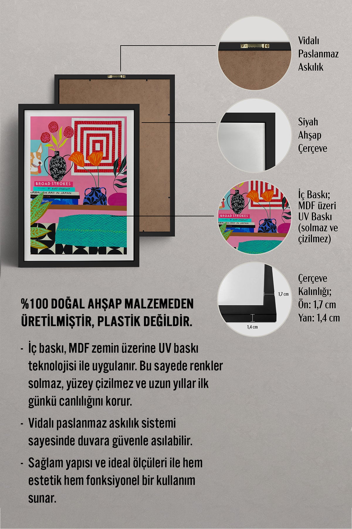 HOMEPACK Ahşap Çerçeveli Tablo Çerçeveli Poster Sanatsal Modern Duvar Dekoru TK-1062