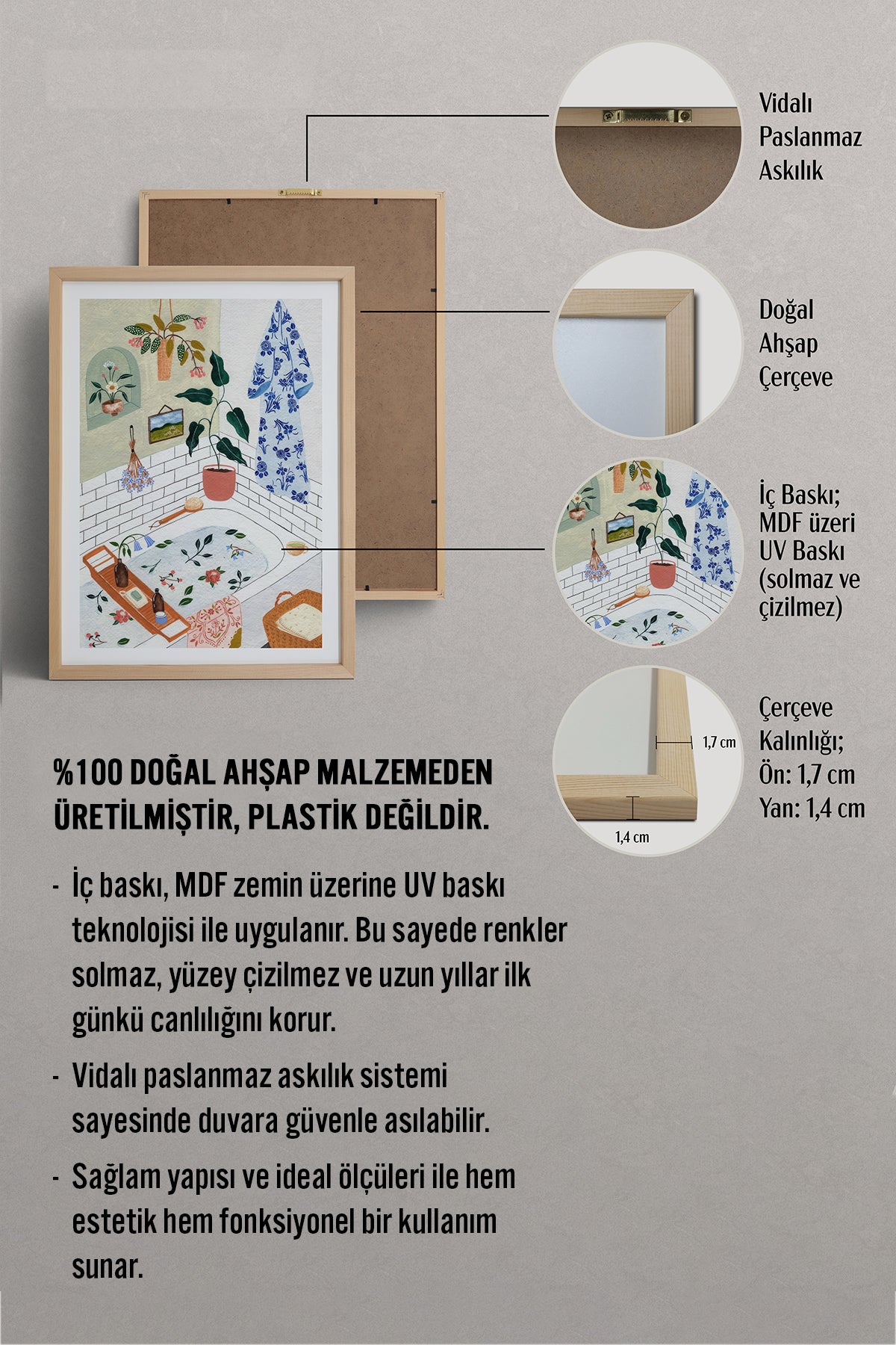 HOMEPACK Ahşap Çerçeveli Tablo Çerçeveli Poster Sanatsal Modern Duvar Dekoru TK-1063