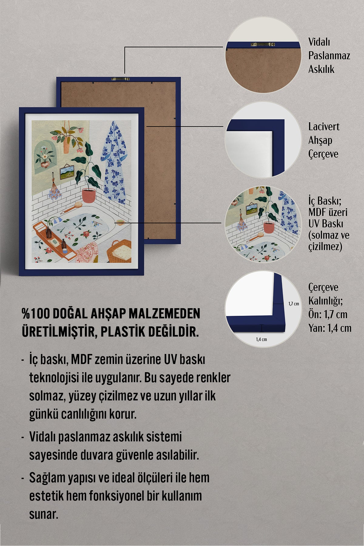 HOMEPACK Ahşap Çerçeveli Tablo Çerçeveli Poster Sanatsal Modern Duvar Dekoru TK-1063