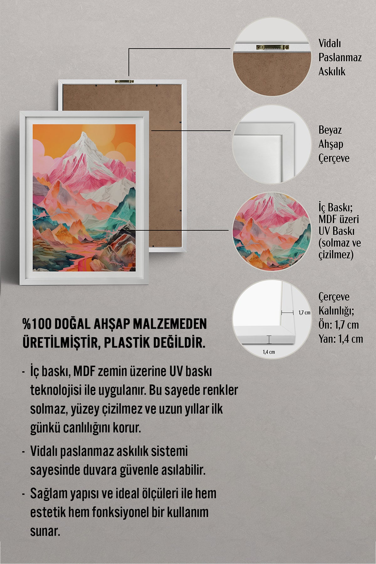 HOMEPACK Ahşap Çerçeveli Tablo Çerçeveli Poster Sanatsal Modern Duvar Dekoru TK-1065