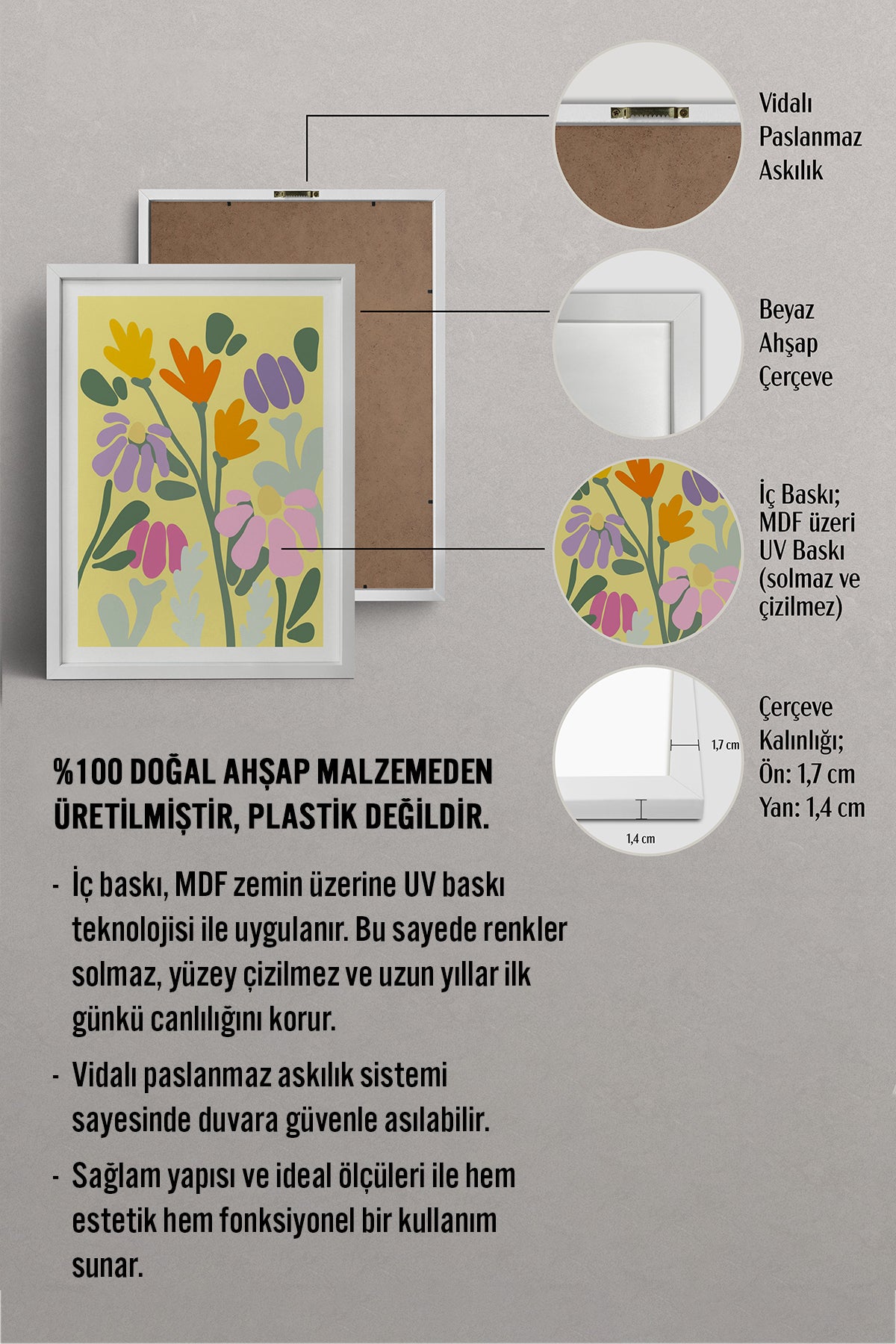 HOMEPACK Ahşap Çerçeveli Tablo Çerçeveli Poster Sanatsal Modern Duvar Dekoru TK-1067