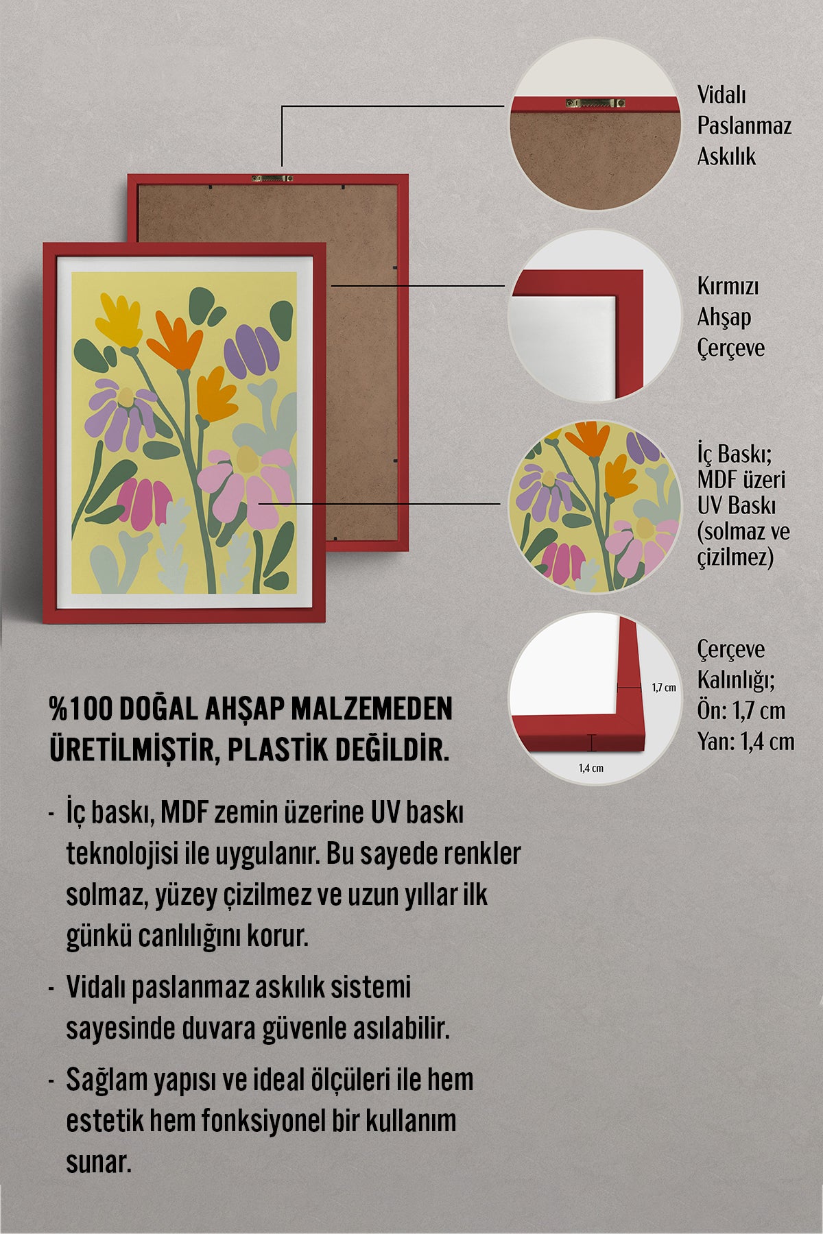 HOMEPACK Ahşap Çerçeveli Tablo Çerçeveli Poster Sanatsal Modern Duvar Dekoru TK-1067