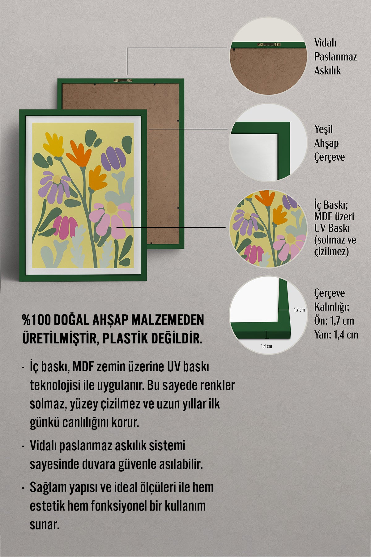 HOMEPACK Ahşap Çerçeveli Tablo Çerçeveli Poster Sanatsal Modern Duvar Dekoru TK-1067
