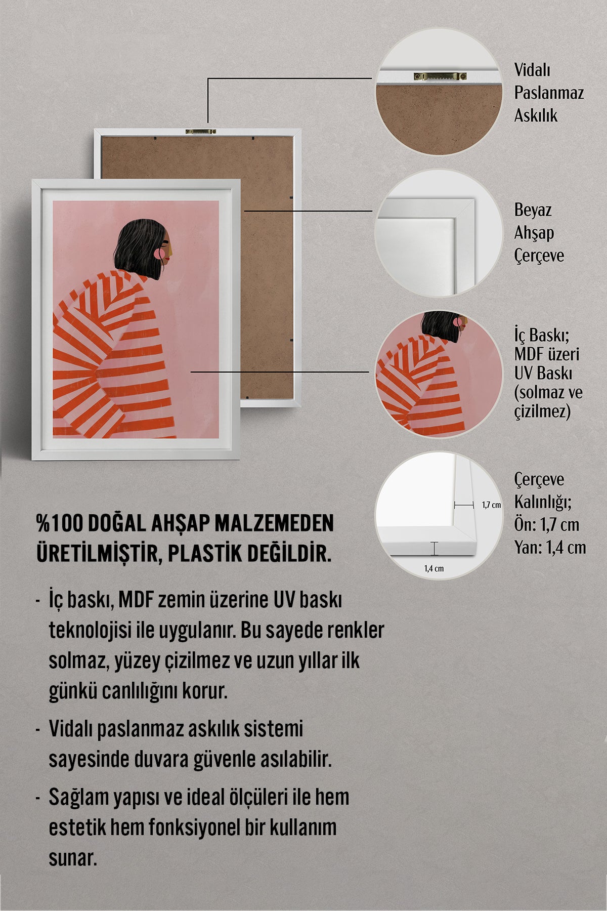 HOMEPACK Ahşap Çerçeveli Tablo Çerçeveli Poster Sanatsal Modern Duvar Dekoru TK-1068