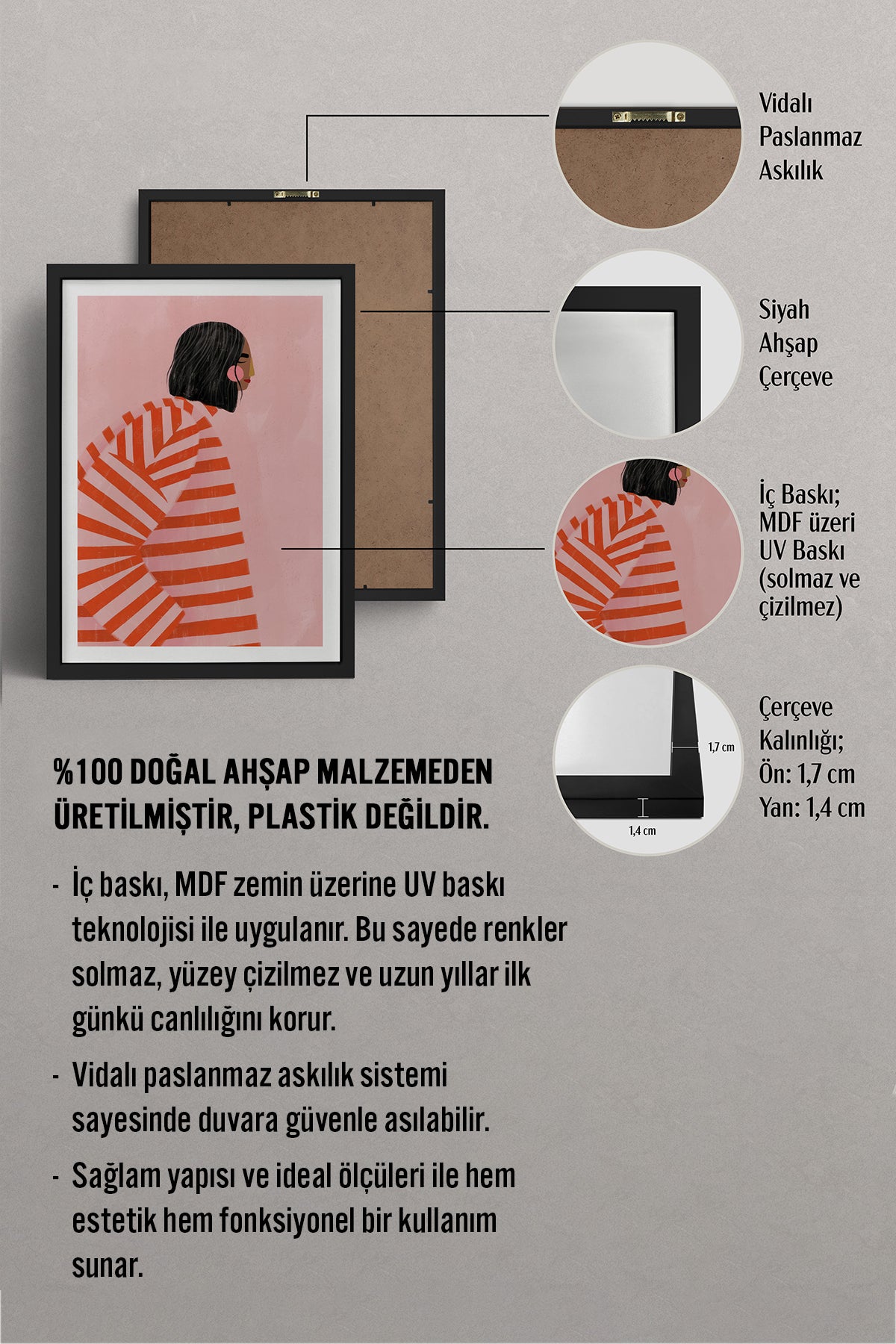 HOMEPACK Ahşap Çerçeveli Tablo Çerçeveli Poster Sanatsal Modern Duvar Dekoru TK-1068