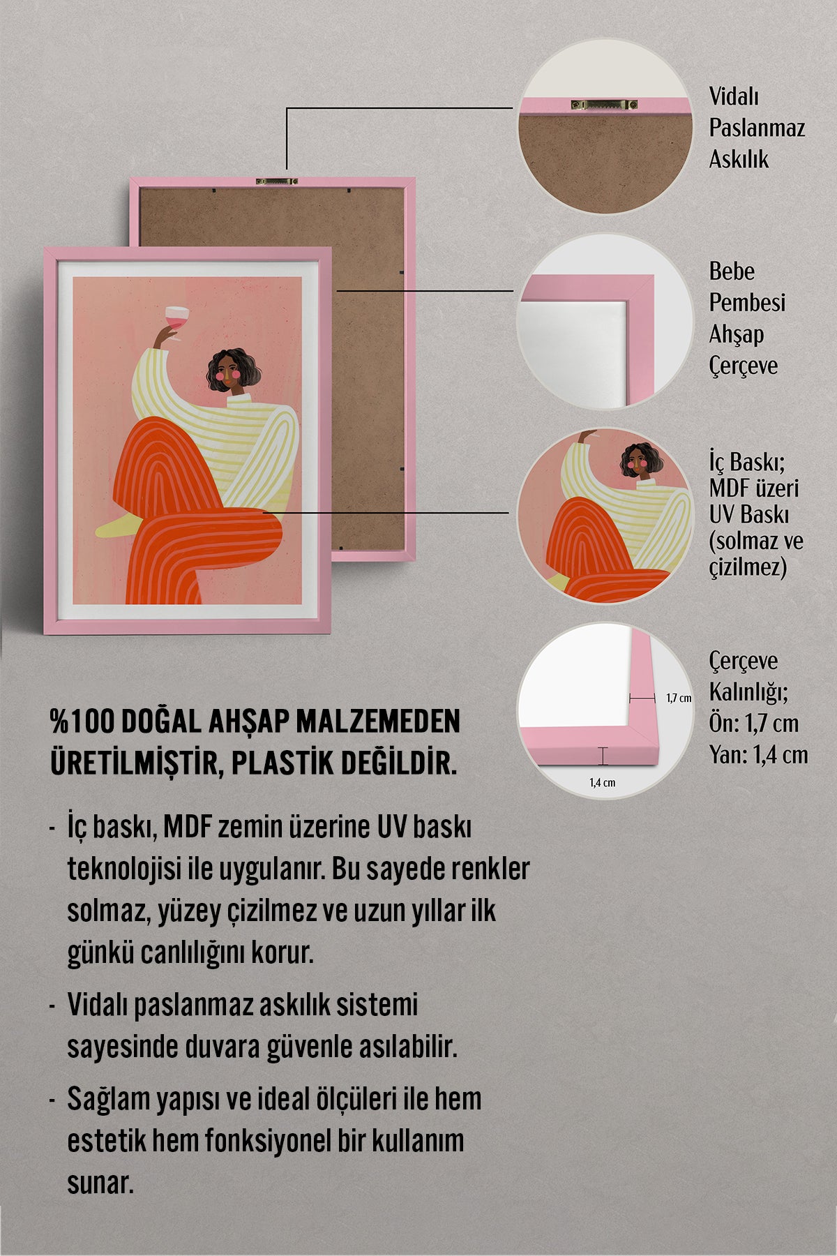 HOMEPACK Ahşap Çerçeveli Tablo Çerçeveli Poster Sanatsal Modern Duvar Dekoru TK-1069
