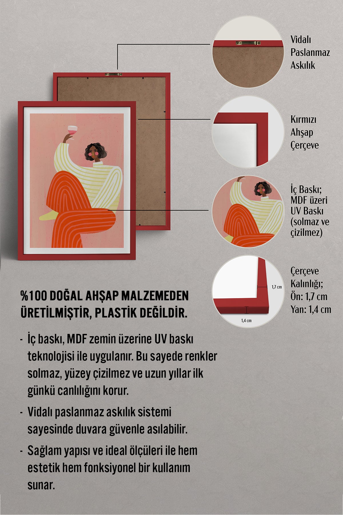 HOMEPACK Ahşap Çerçeveli Tablo Çerçeveli Poster Sanatsal Modern Duvar Dekoru TK-1069
