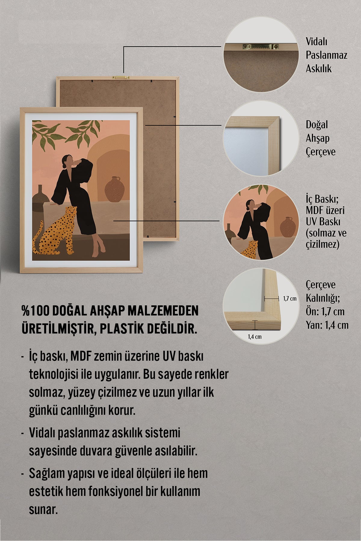 HOMEPACK Ahşap Çerçeveli Tablo Çerçeveli Poster Sanatsal Modern Duvar Dekoru TK-1070