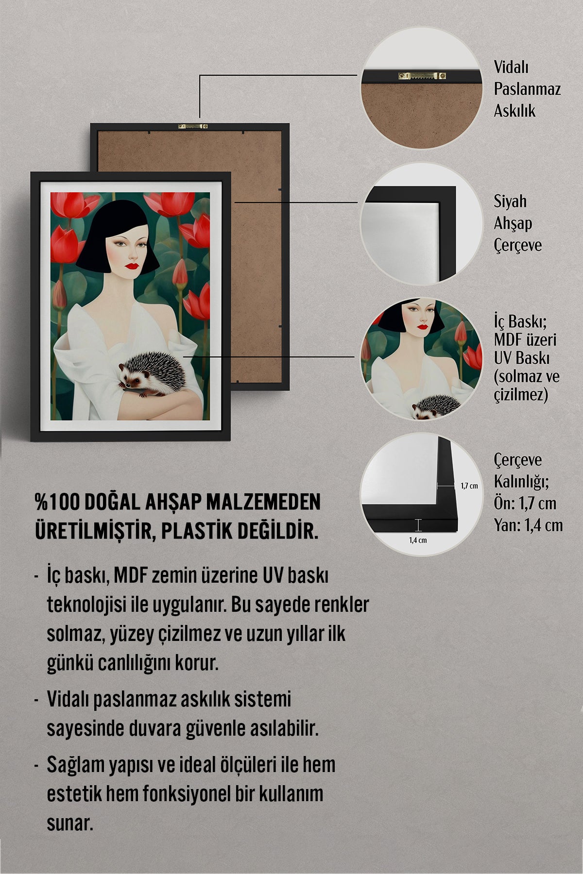 HOMEPACK Ahşap Çerçeveli Tablo Çerçeveli Poster Sanatsal Modern Duvar Dekoru TK-1071