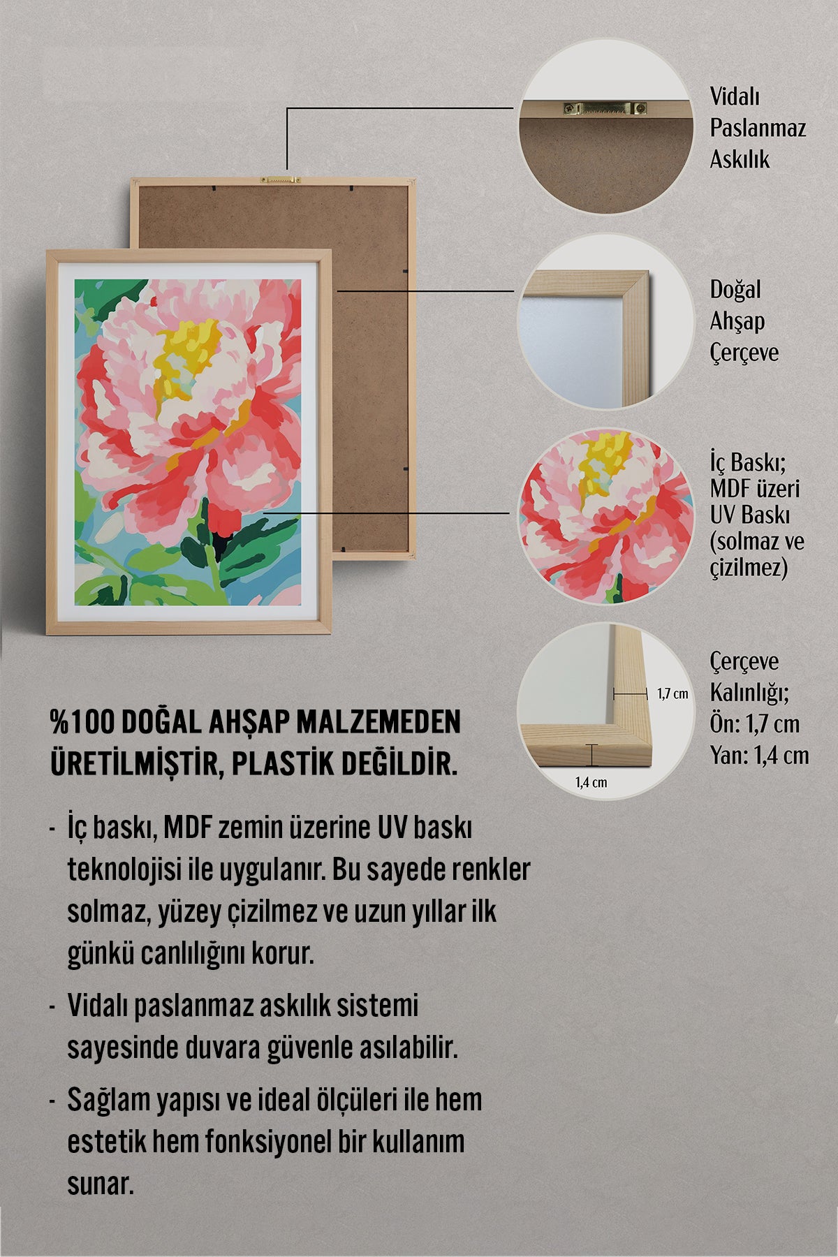 HOMEPACK Ahşap Çerçeveli Tablo Çerçeveli Poster Sanatsal Modern Duvar Dekoru TK-1074