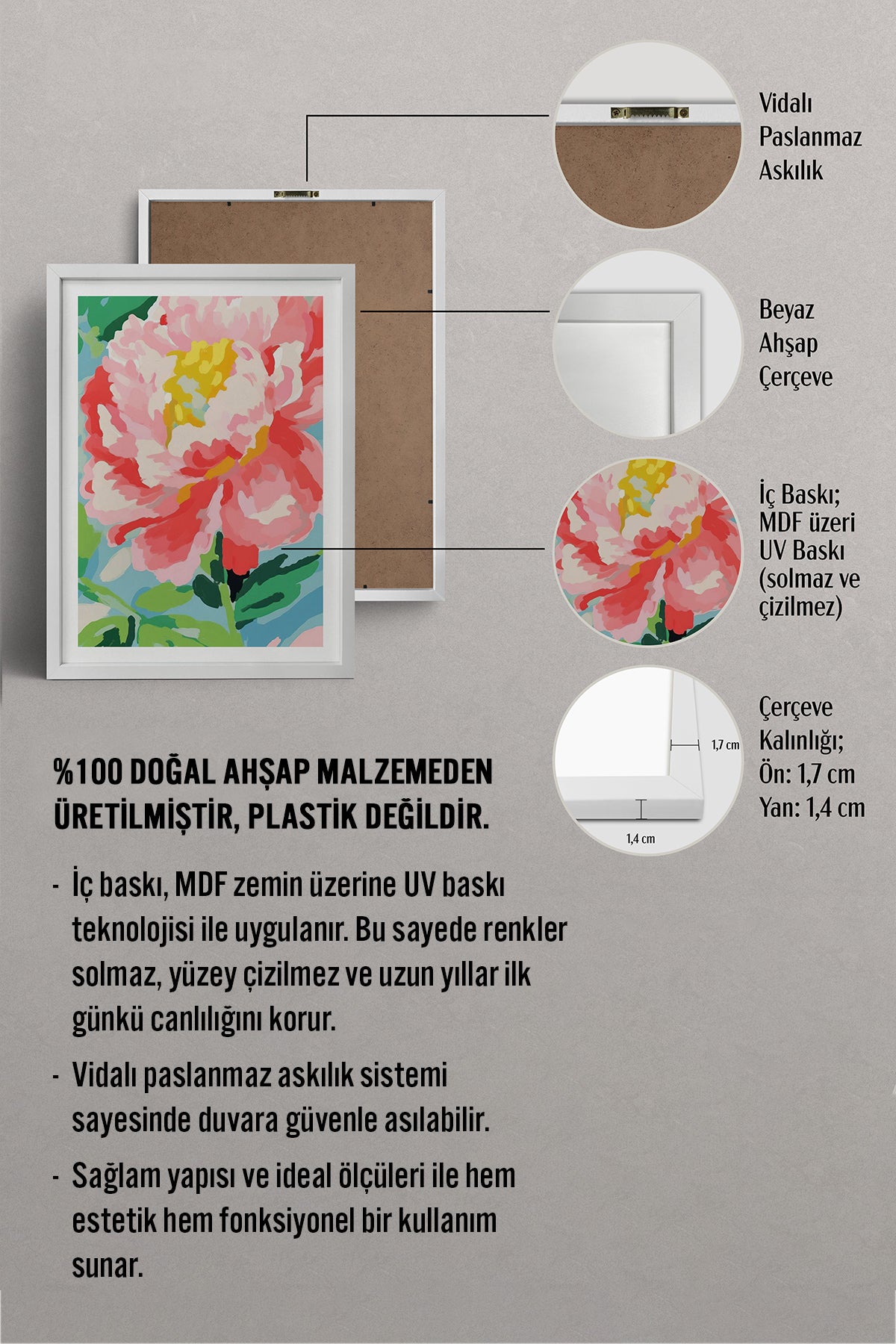 HOMEPACK Ahşap Çerçeveli Tablo Çerçeveli Poster Sanatsal Modern Duvar Dekoru TK-1074
