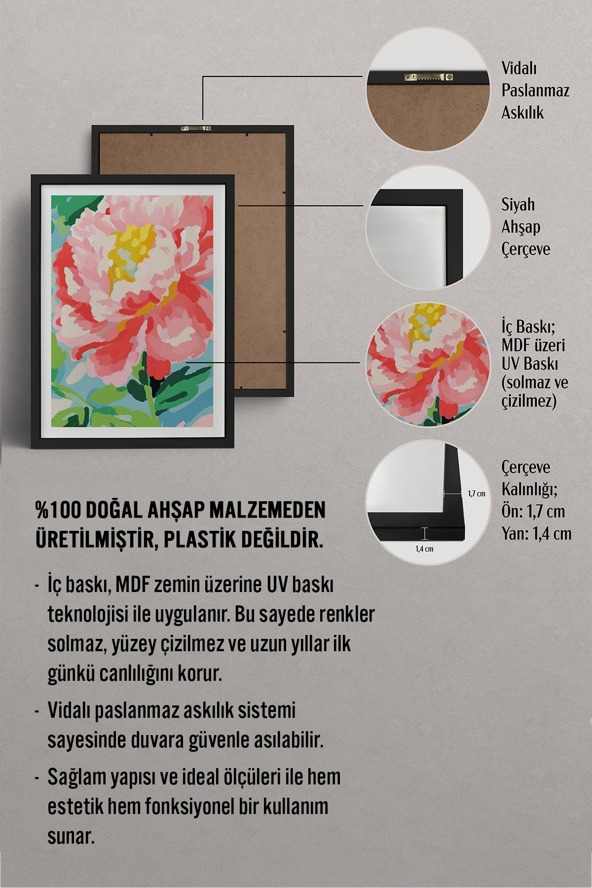 HOMEPACK Ahşap Çerçeveli Tablo Çerçeveli Poster Sanatsal Modern Duvar Dekoru TK-1074