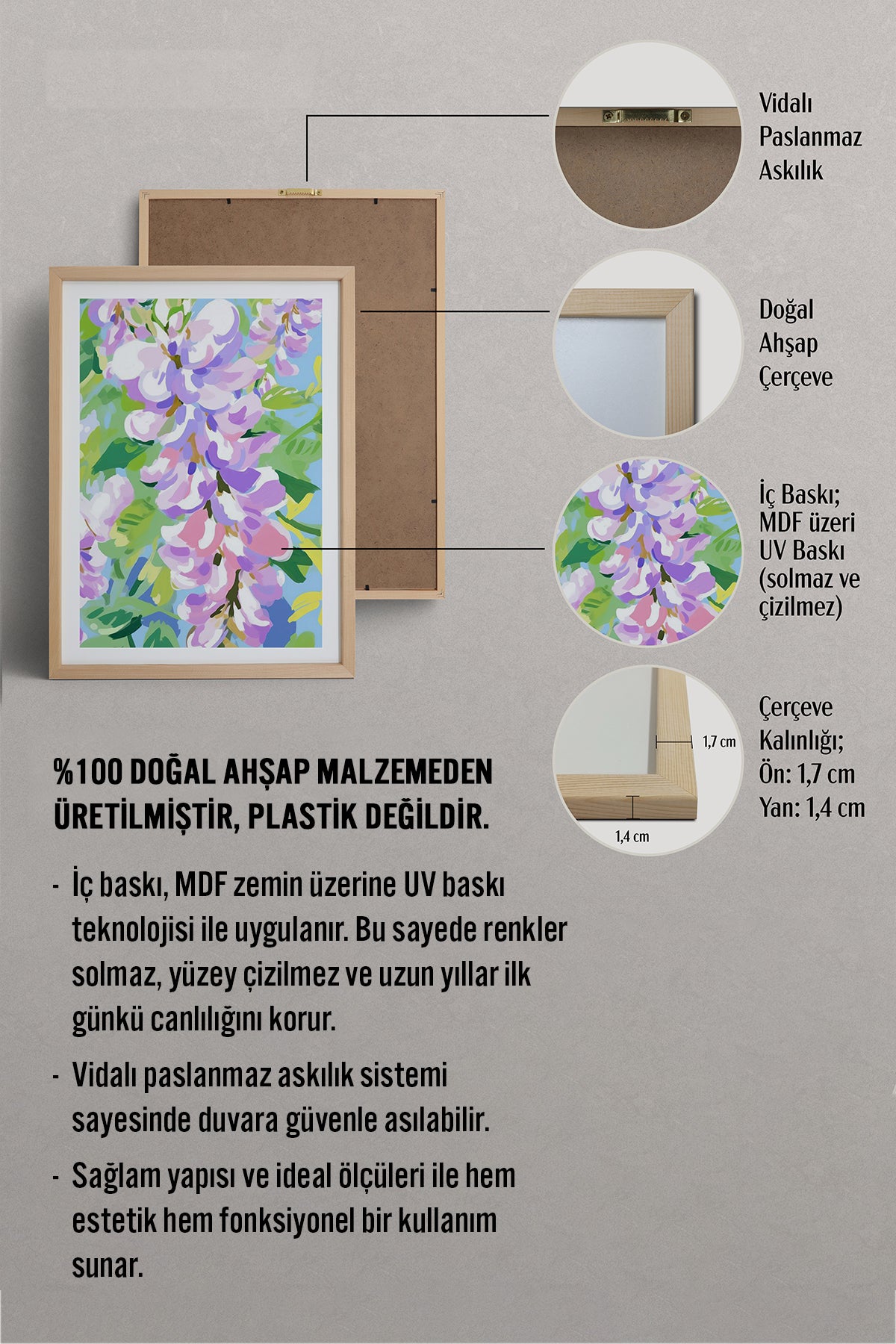 HOMEPACK Ahşap Çerçeveli Tablo Çerçeveli Poster Sanatsal Modern Duvar Dekoru TK-1075