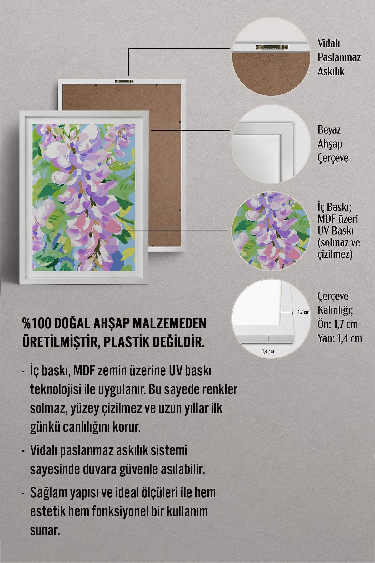 HOMEPACK Ahşap Çerçeveli Tablo Çerçeveli Poster Sanatsal Modern Duvar Dekoru TK-1075