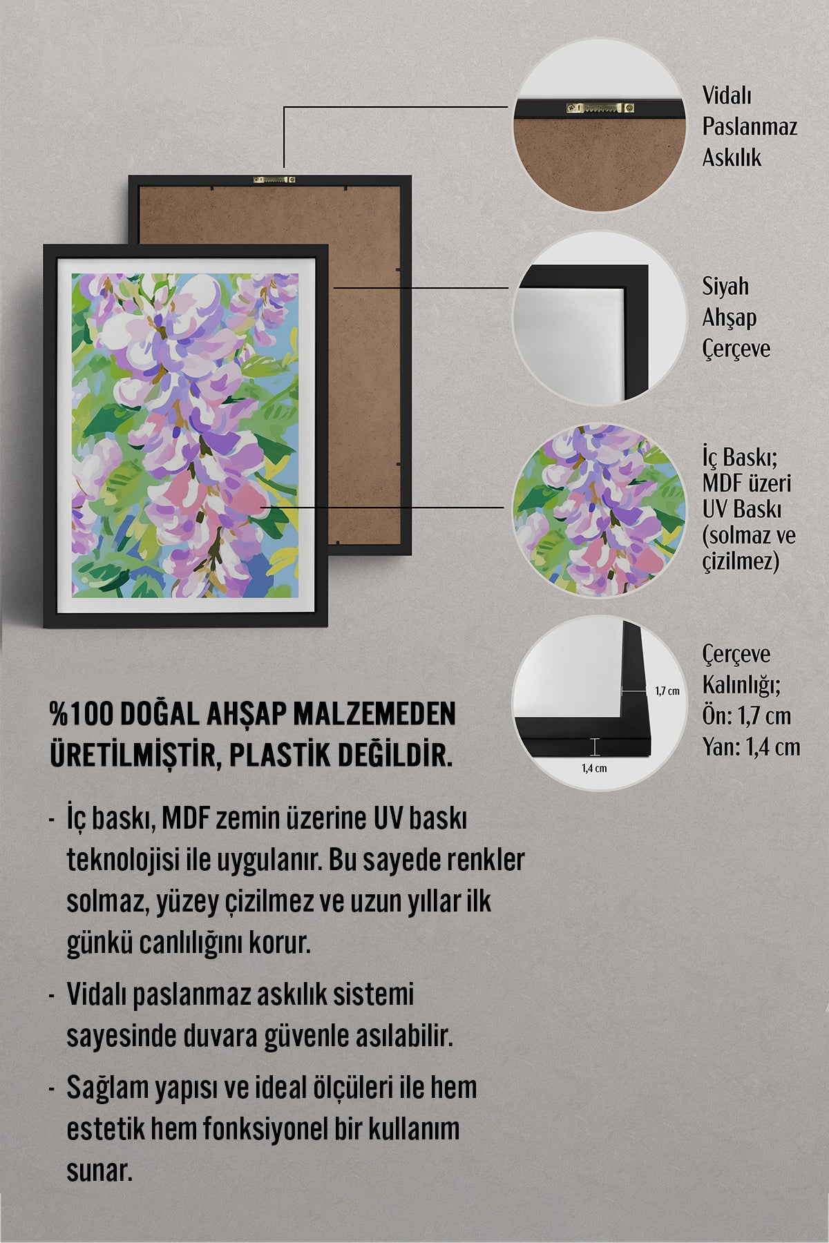 HOMEPACK Ahşap Çerçeveli Tablo Çerçeveli Poster Sanatsal Modern Duvar Dekoru TK-1075