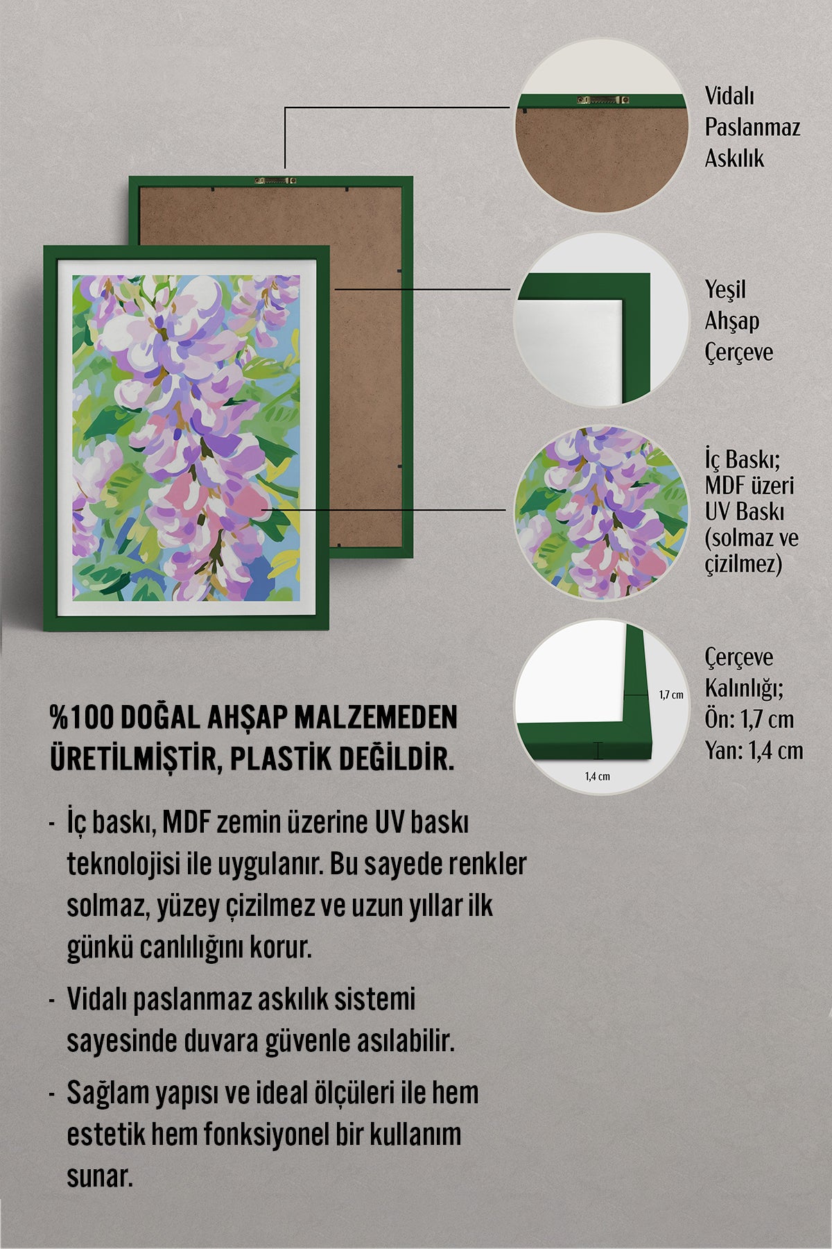 HOMEPACK Ahşap Çerçeveli Tablo Çerçeveli Poster Sanatsal Modern Duvar Dekoru TK-1075
