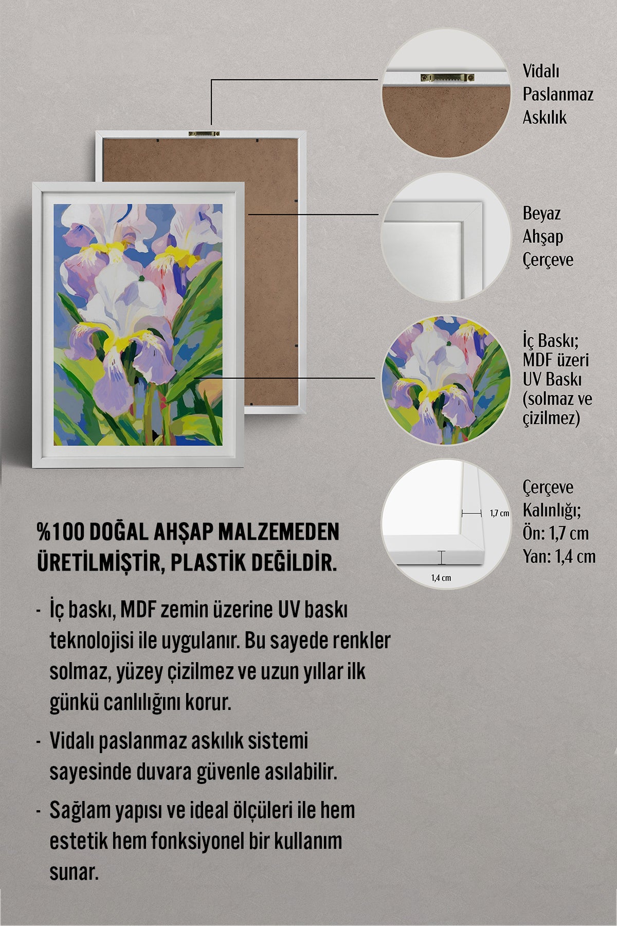 HOMEPACK Ahşap Çerçeveli Tablo Çerçeveli Poster Sanatsal Modern Duvar Dekoru TK-1076
