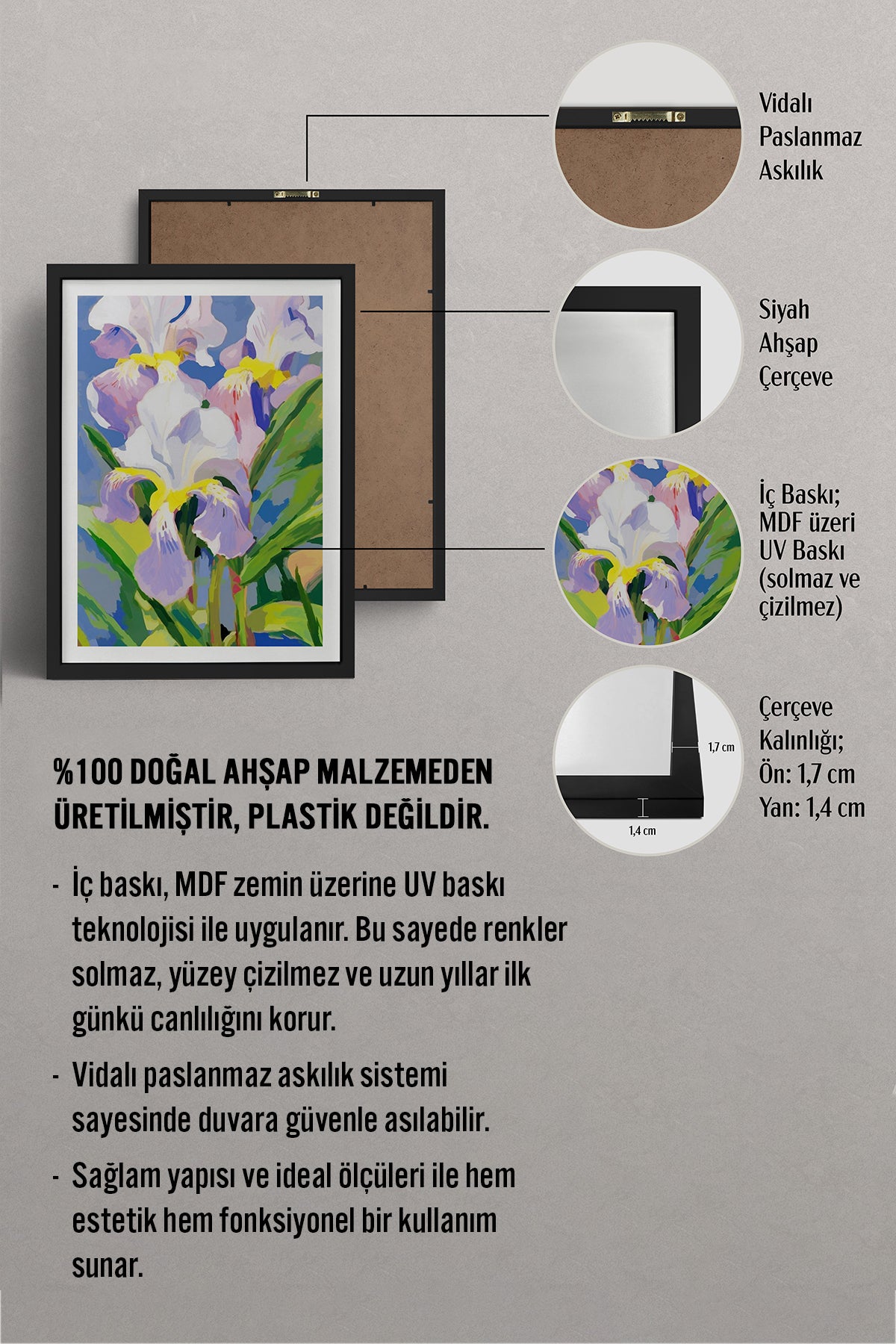 HOMEPACK Ahşap Çerçeveli Tablo Çerçeveli Poster Sanatsal Modern Duvar Dekoru TK-1076