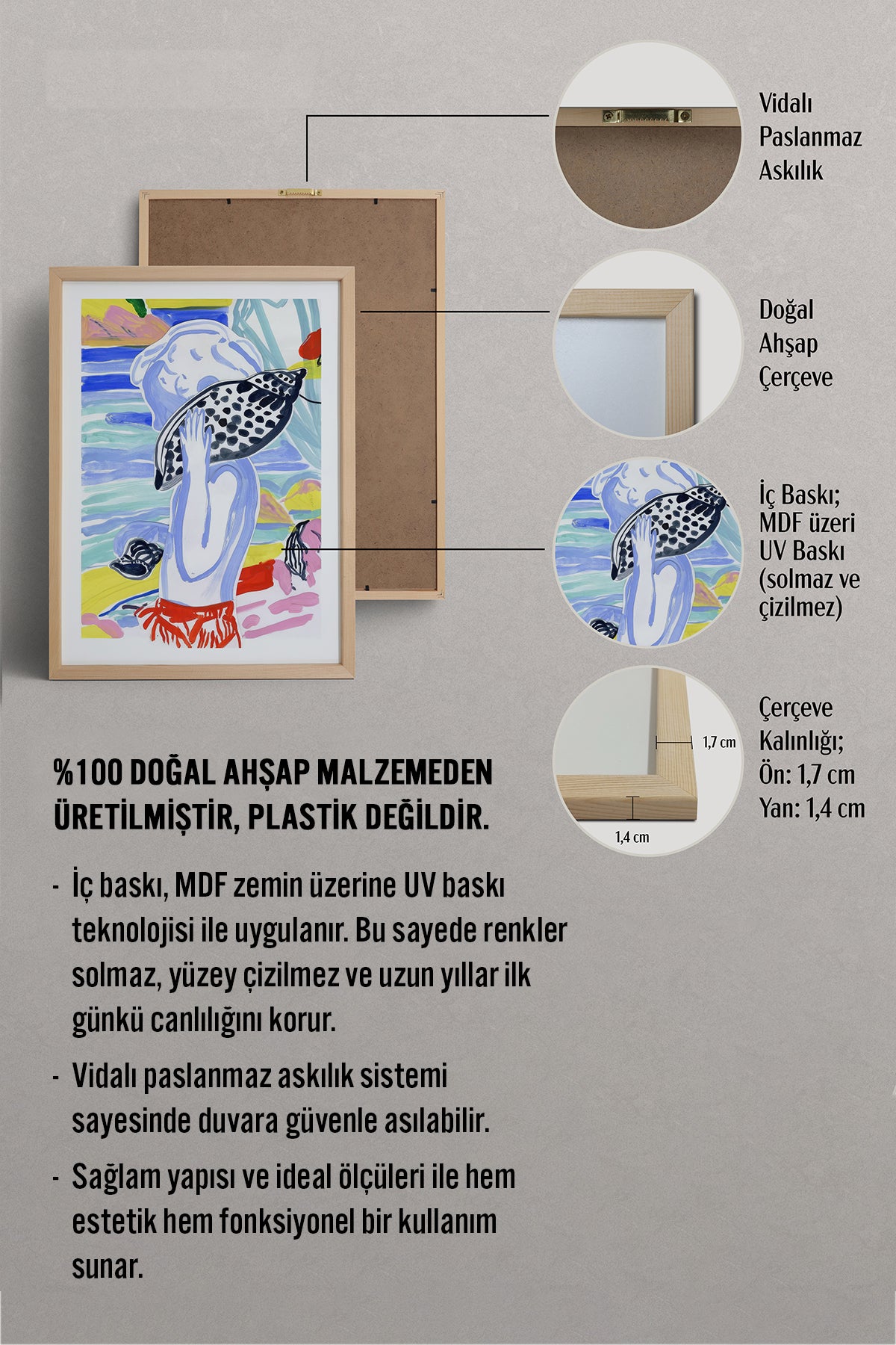 HOMEPACK Ahşap Çerçeveli Tablo Çerçeveli Poster Sanatsal Modern Duvar Dekoru TK-1077