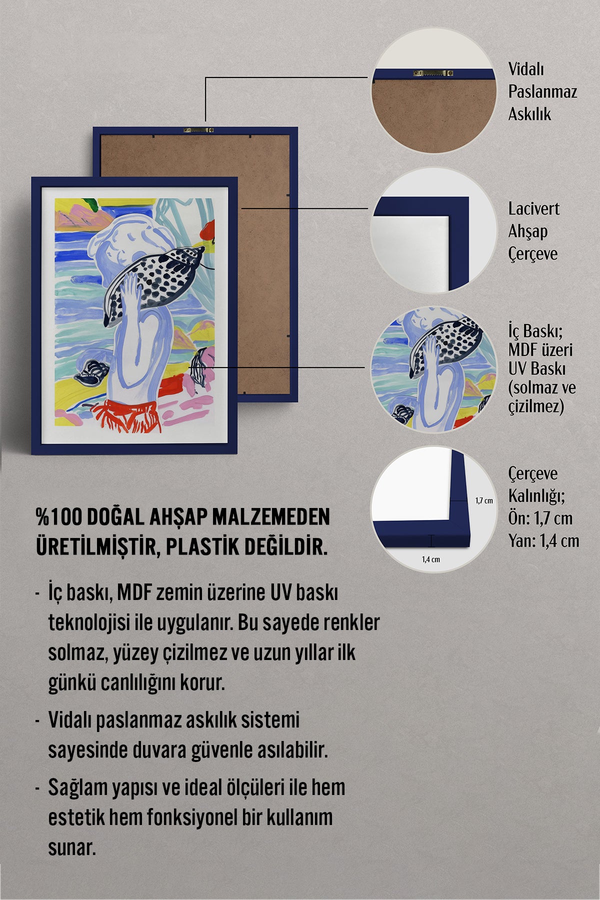 HOMEPACK Ahşap Çerçeveli Tablo Çerçeveli Poster Sanatsal Modern Duvar Dekoru TK-1077