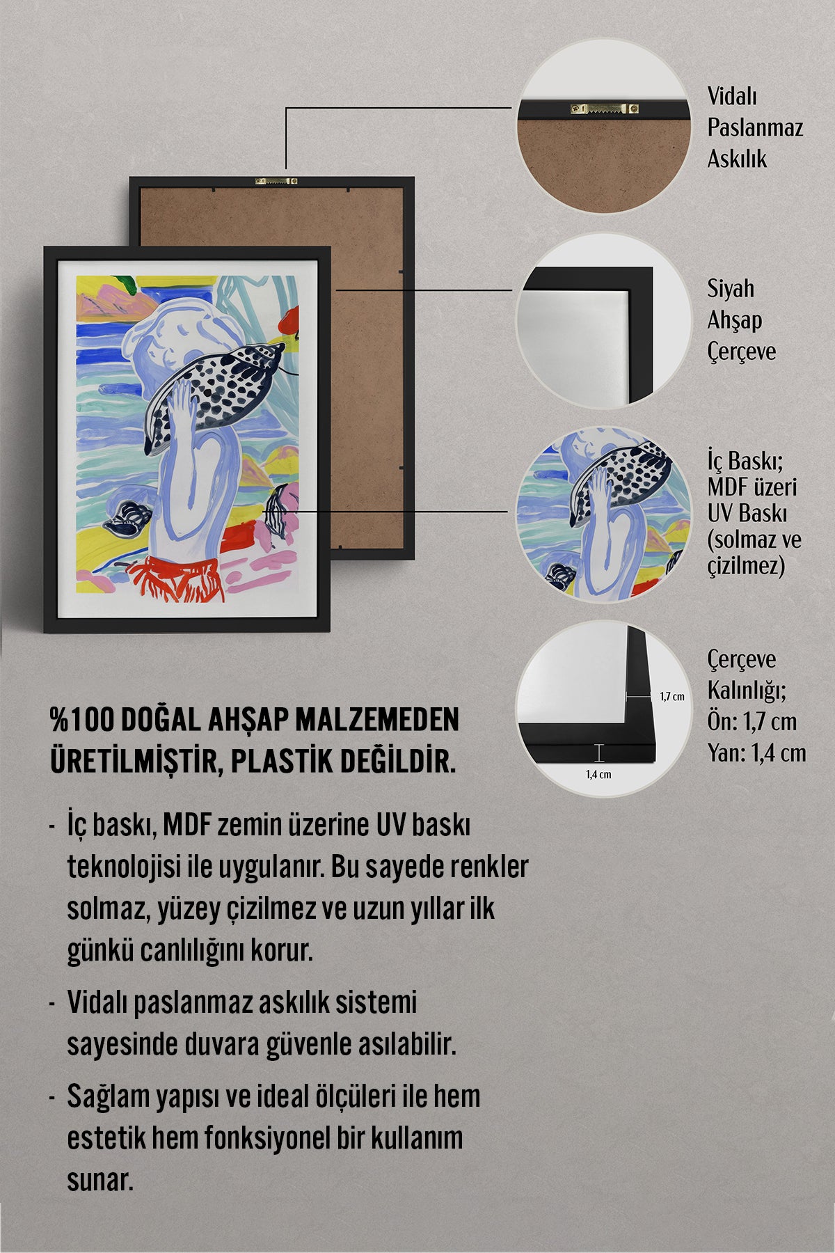 HOMEPACK Ahşap Çerçeveli Tablo Çerçeveli Poster Sanatsal Modern Duvar Dekoru TK-1077