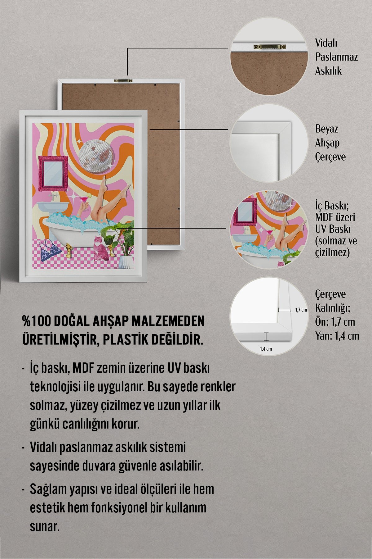 HOMEPACK Ahşap Çerçeveli Tablo Çerçeveli Poster Sanatsal Modern Duvar Dekoru TK-1078