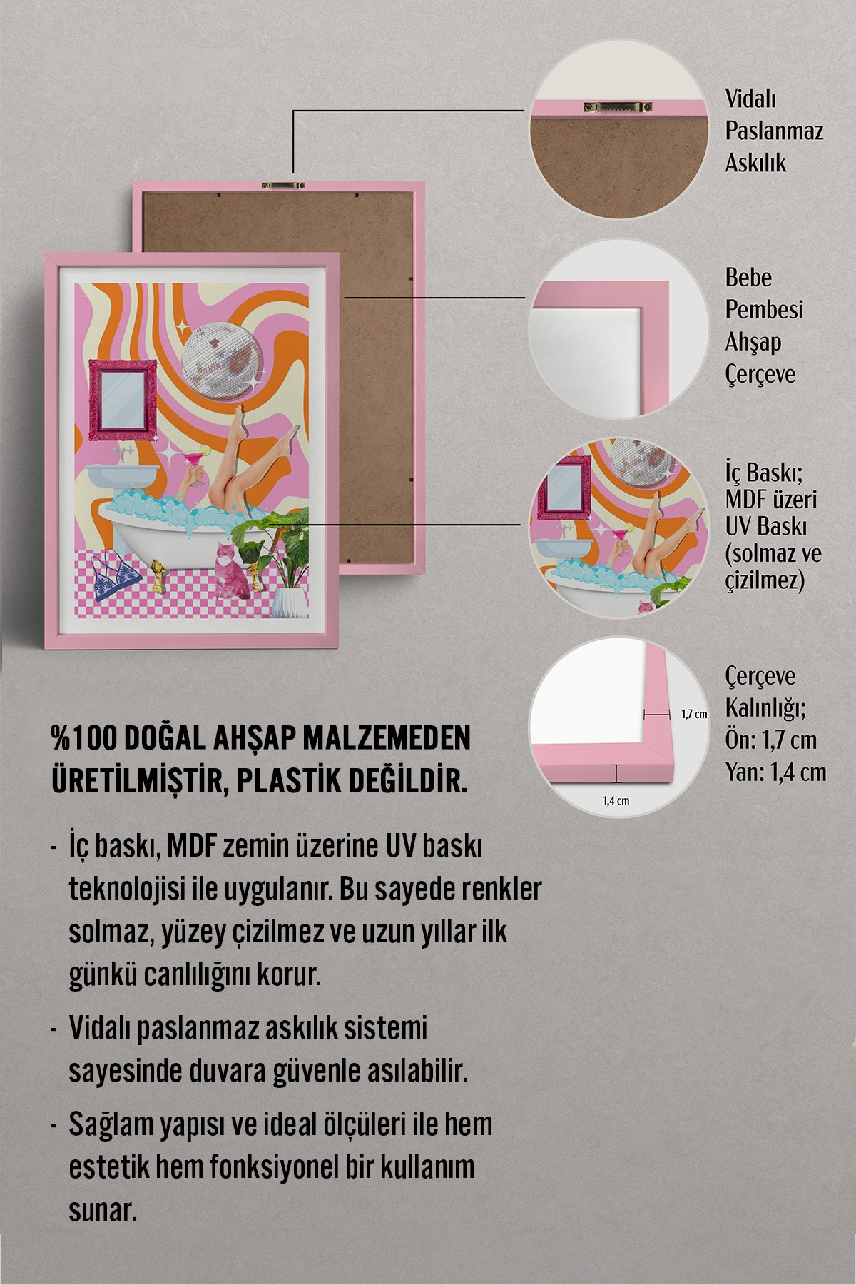 HOMEPACK Ahşap Çerçeveli Tablo Çerçeveli Poster Sanatsal Modern Duvar Dekoru TK-1078