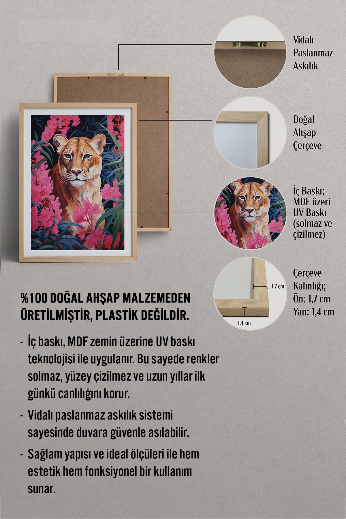 HOMEPACK Ahşap Çerçeveli Tablo Çerçeveli Poster Sanatsal Modern Duvar Dekoru TK-1079