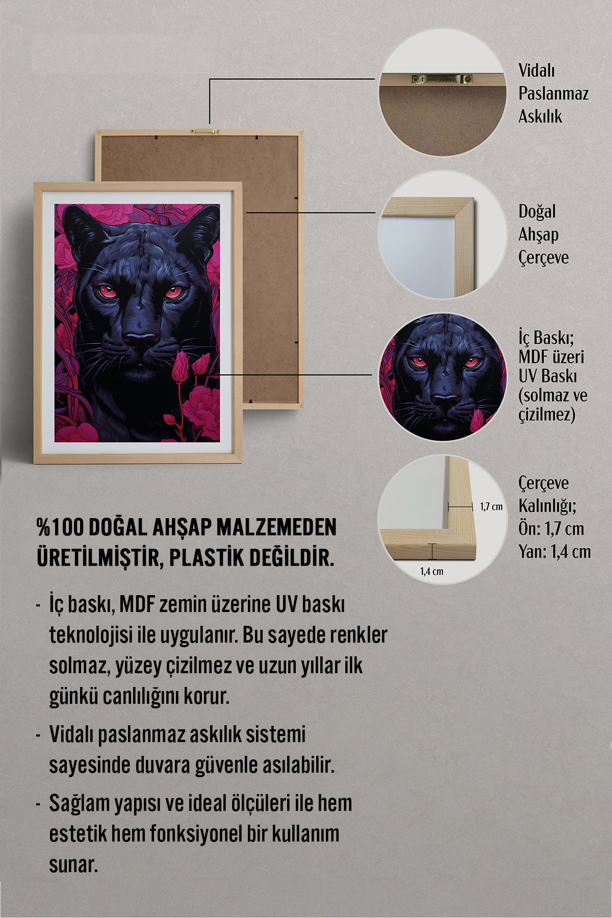 HOMEPACK Ahşap Çerçeveli Tablo Çerçeveli Poster Sanatsal Modern Duvar Dekoru TK-1081