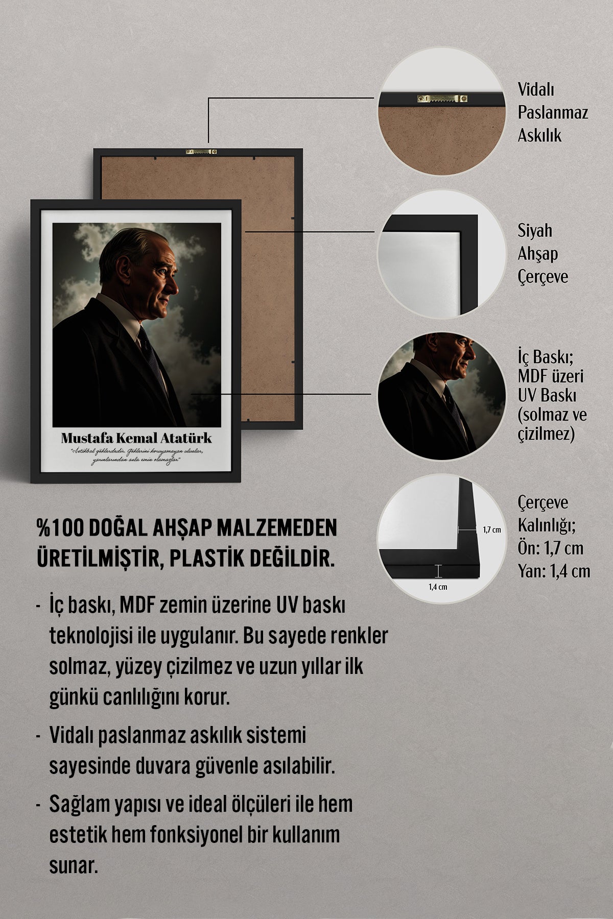 HOMEPACK Ahşap Çerçeveli Tablo Çerçeveli Poster Sanatsal Modern Duvar Dekoru TK-10815