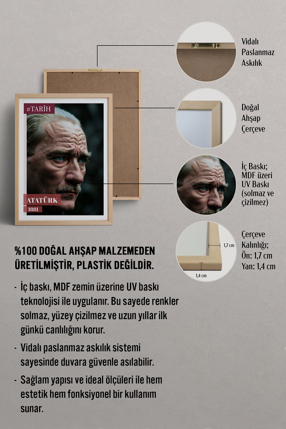 HOMEPACK Ahşap Çerçeveli Tablo Çerçeveli Poster Sanatsal Modern Duvar Dekoru TK-10818