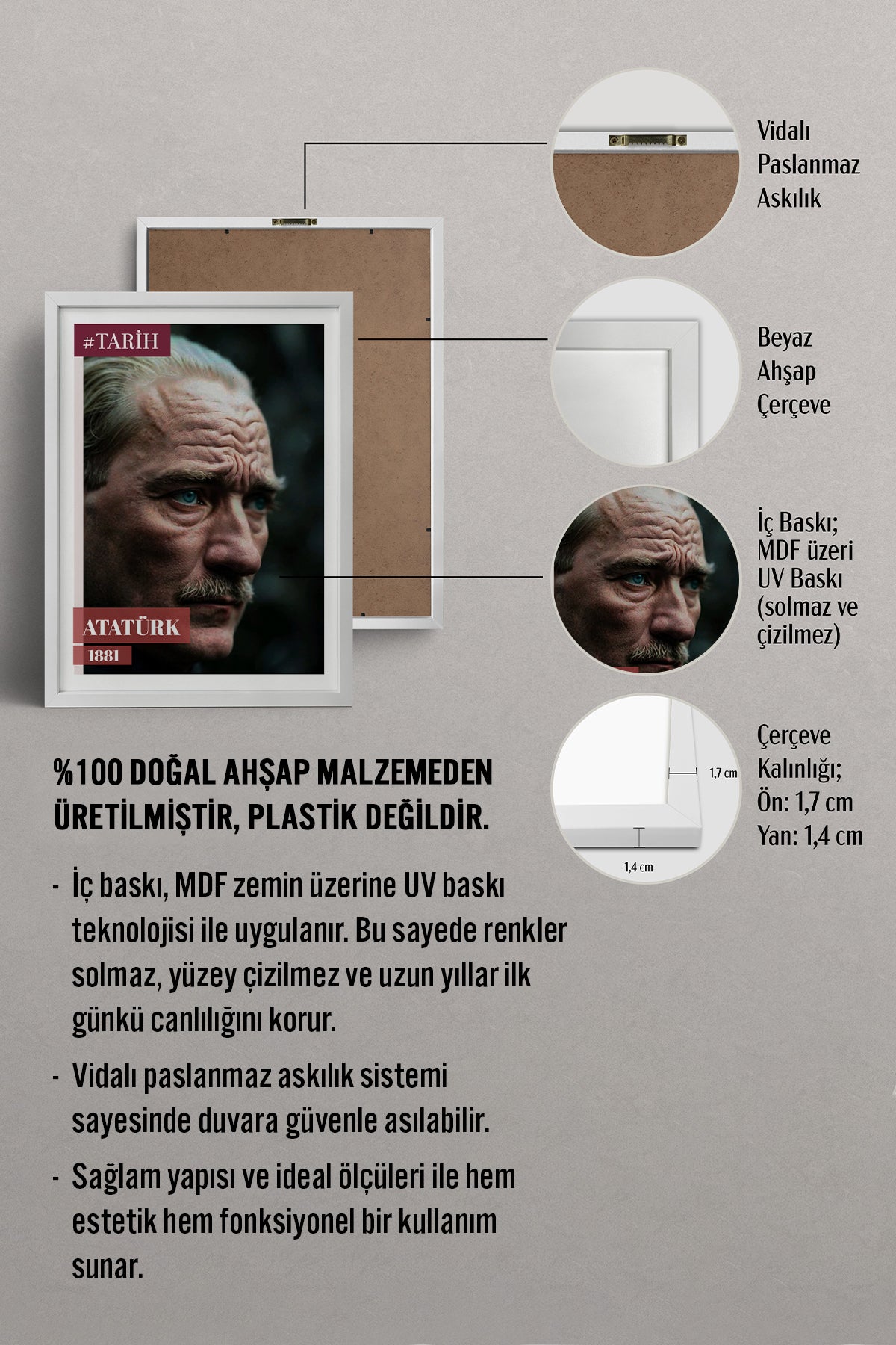 HOMEPACK Ahşap Çerçeveli Tablo Çerçeveli Poster Sanatsal Modern Duvar Dekoru TK-10818