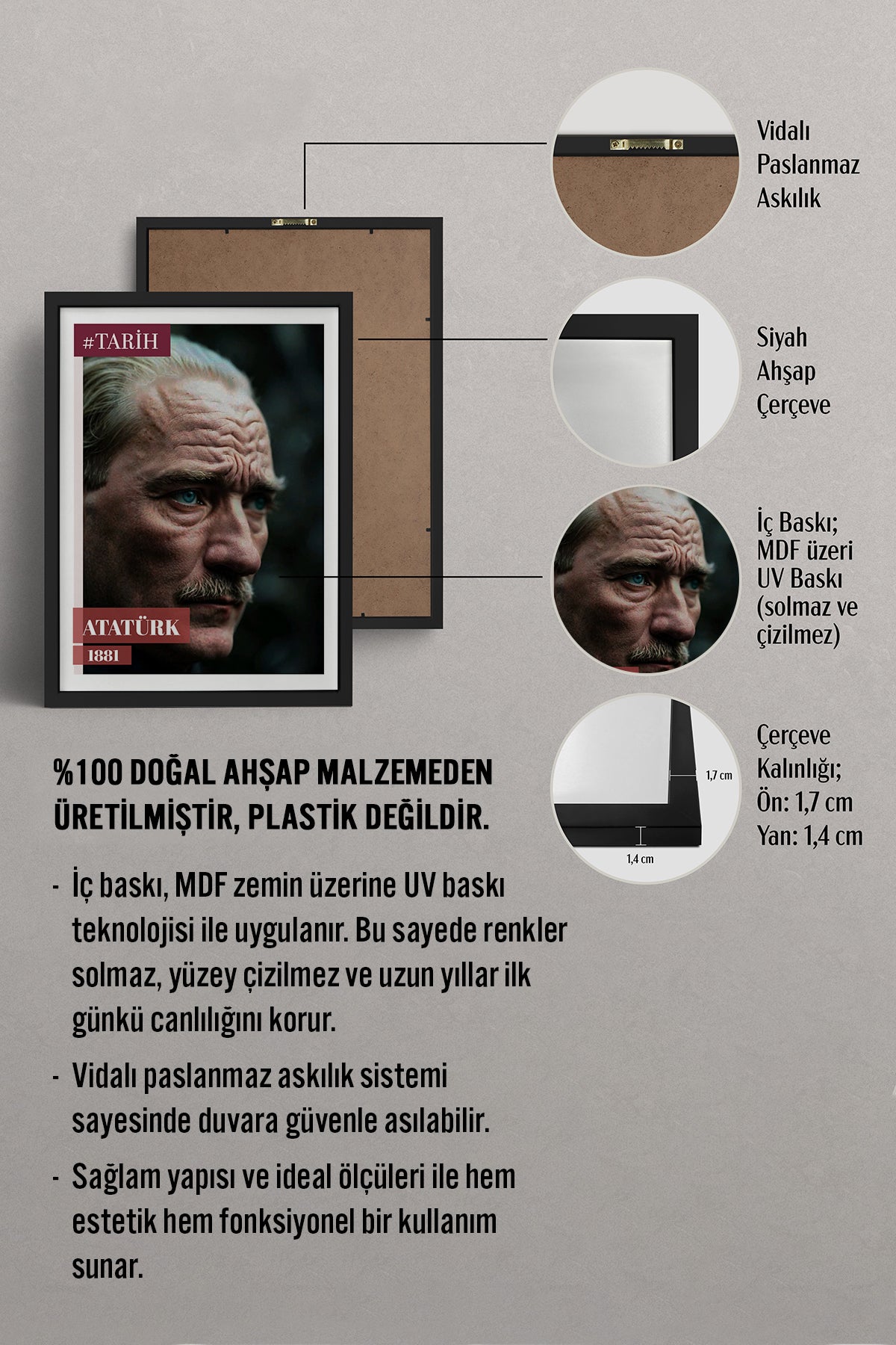 HOMEPACK Ahşap Çerçeveli Tablo Çerçeveli Poster Sanatsal Modern Duvar Dekoru TK-10818