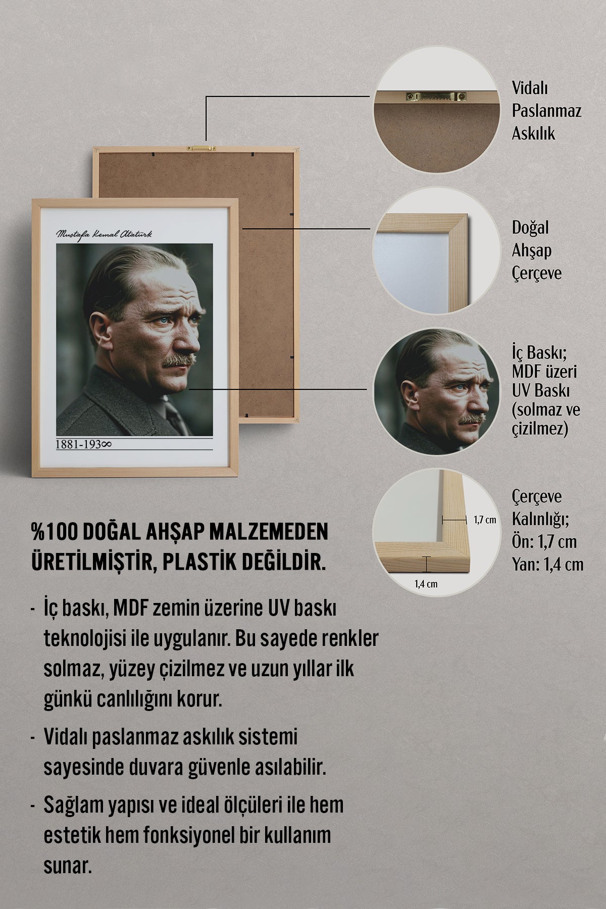 HOMEPACK Ahşap Çerçeveli Tablo Çerçeveli Poster Sanatsal Modern Duvar Dekoru TK-10819
