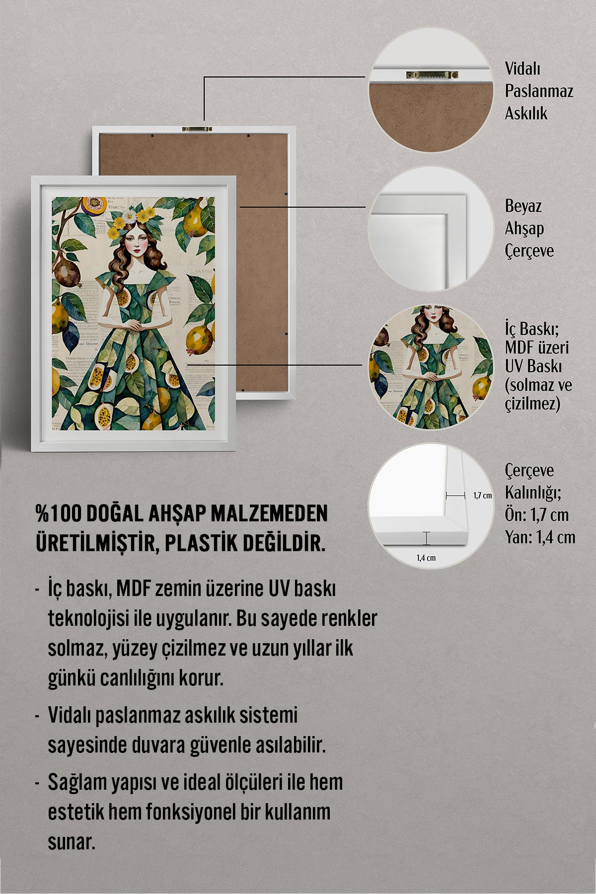HOMEPACK Ahşap Çerçeveli Tablo Çerçeveli Poster Sanatsal Modern Duvar Dekoru TK-1083
