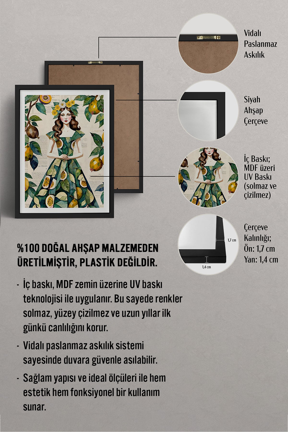 HOMEPACK Ahşap Çerçeveli Tablo Çerçeveli Poster Sanatsal Modern Duvar Dekoru TK-1083