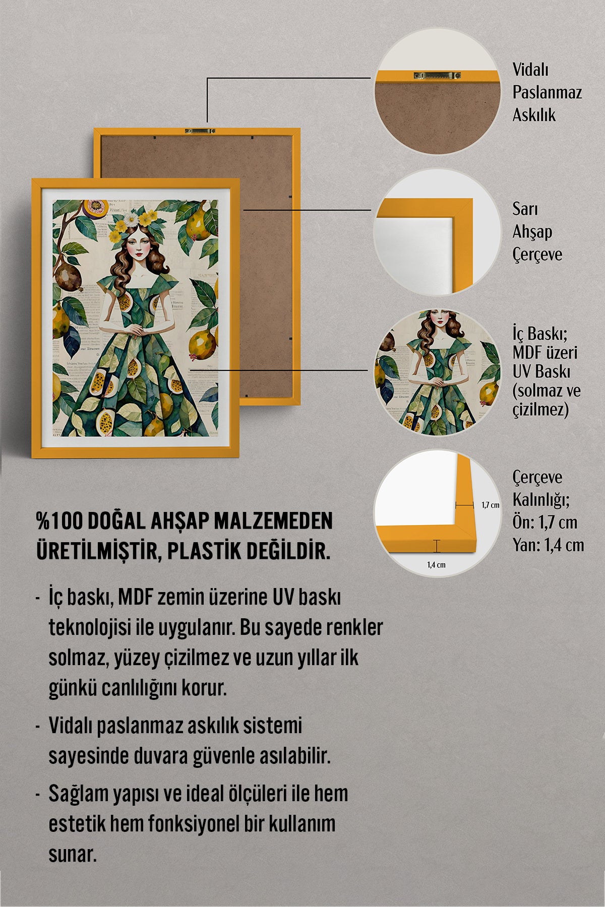 HOMEPACK Ahşap Çerçeveli Tablo Çerçeveli Poster Sanatsal Modern Duvar Dekoru TK-1083