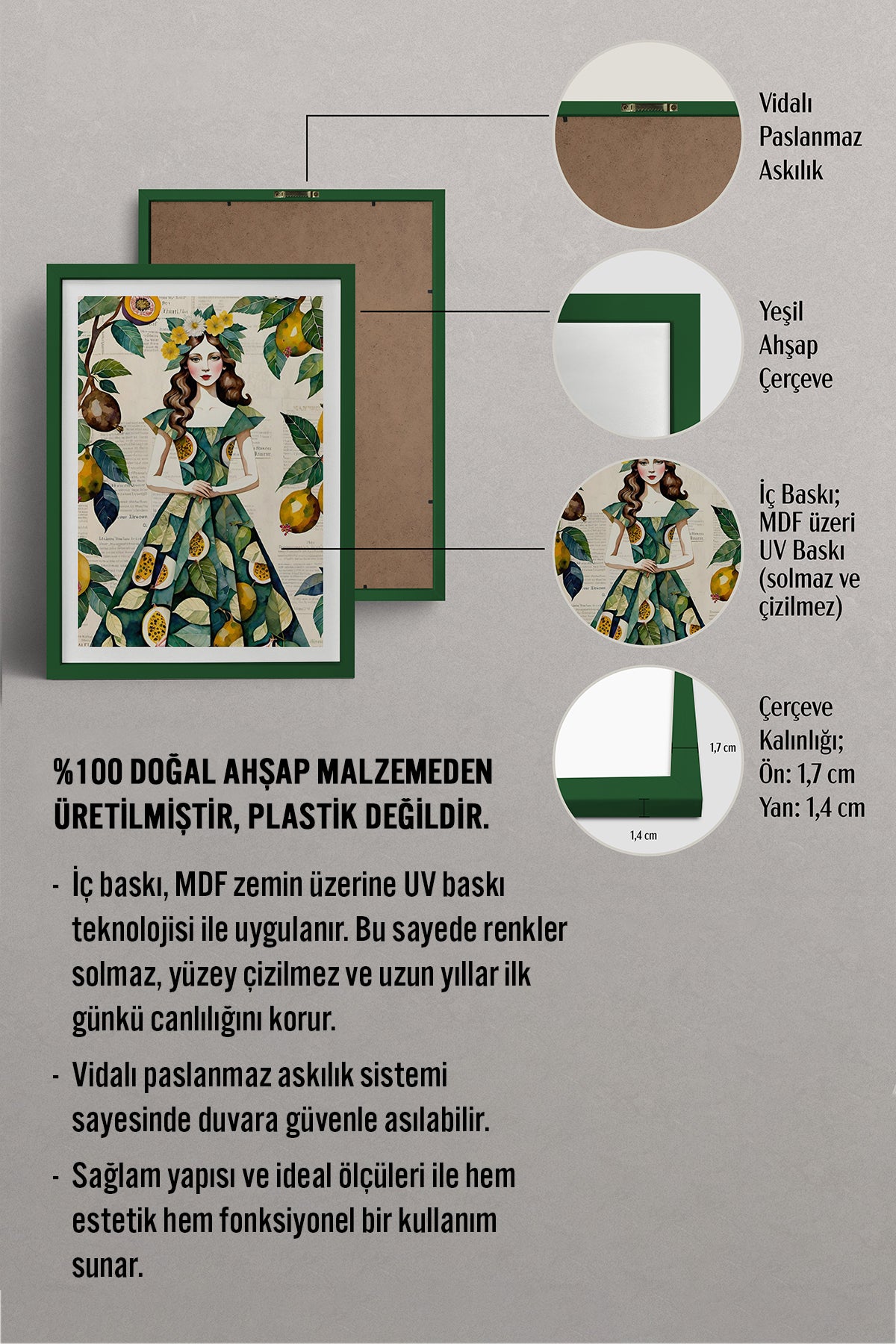 HOMEPACK Ahşap Çerçeveli Tablo Çerçeveli Poster Sanatsal Modern Duvar Dekoru TK-1083